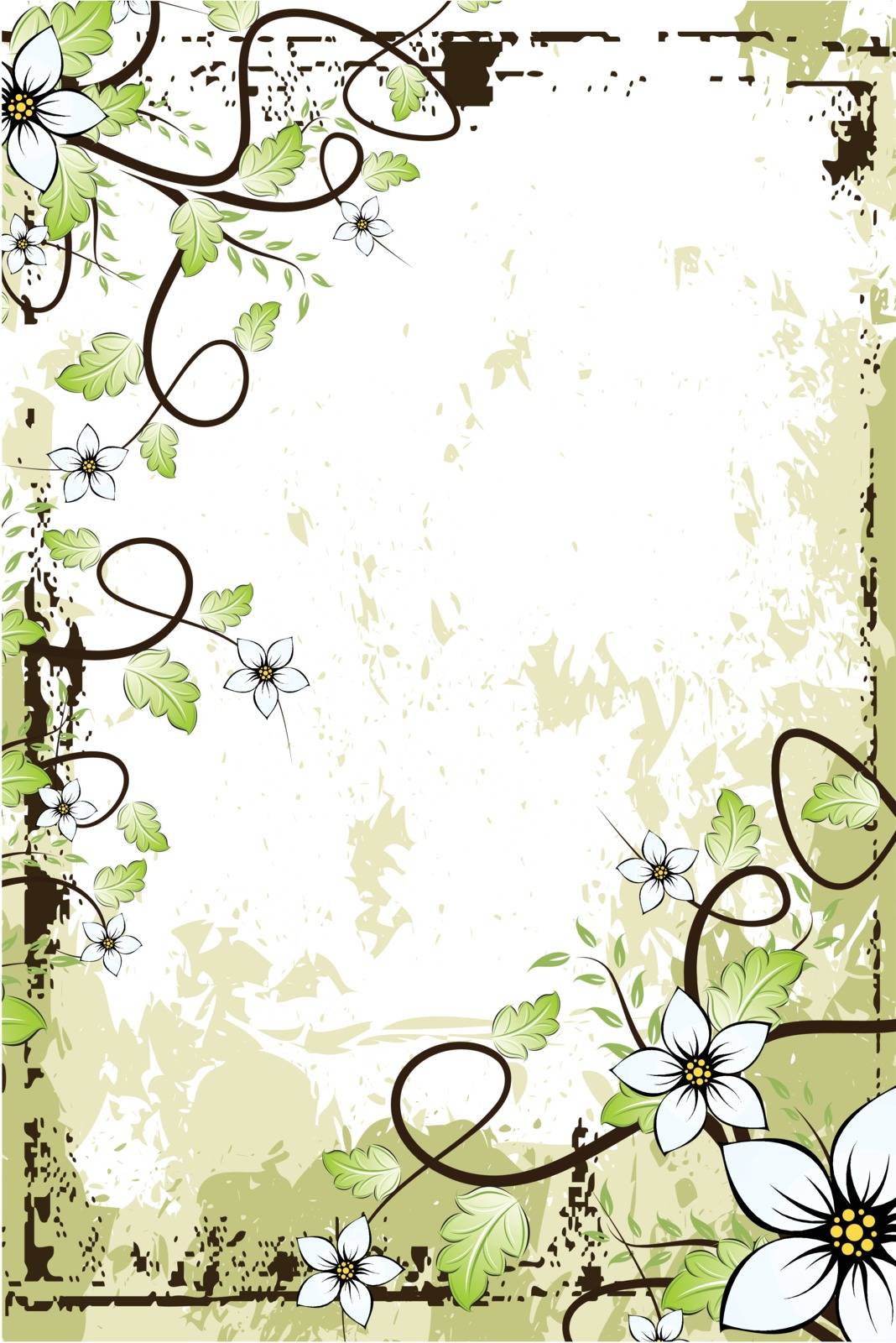 Abstract grunge vector floral background with leaves