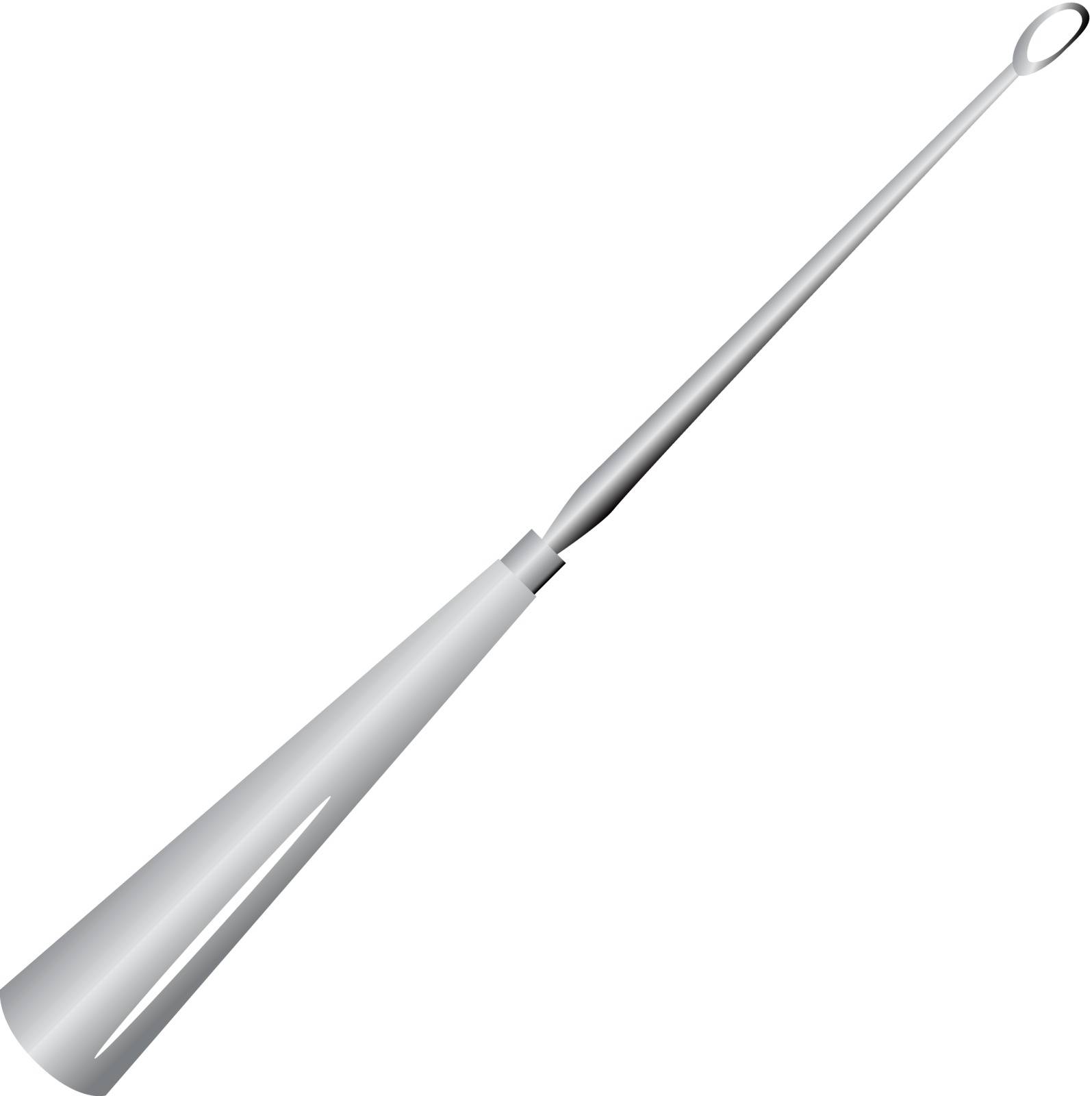 A curette is a surgical instrument designed for scraping or debriding biological tissue or debris in a biopsy, excision, or cleaning procedure. Vector illustration.