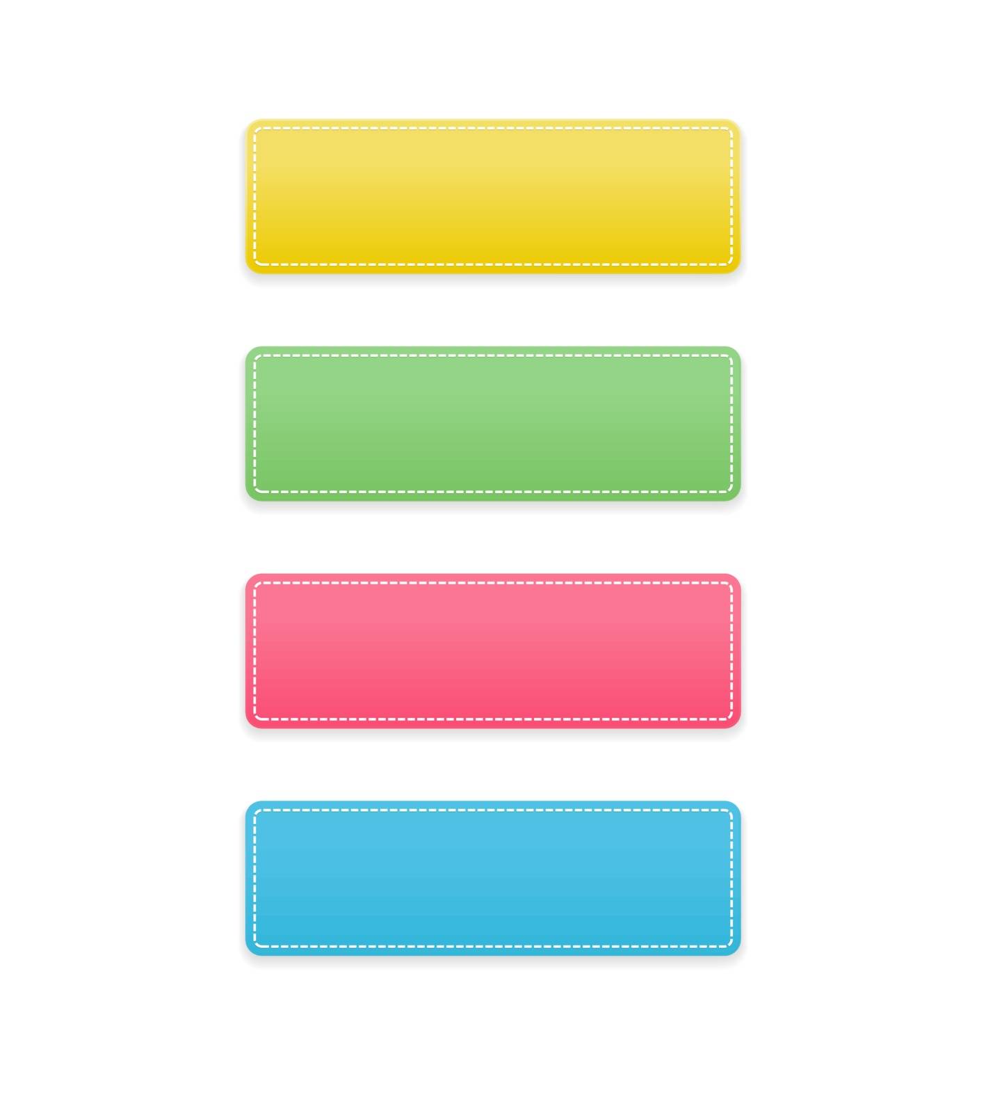 The set of yellow, green, pink and blue rectangle buttons with a stitched effect