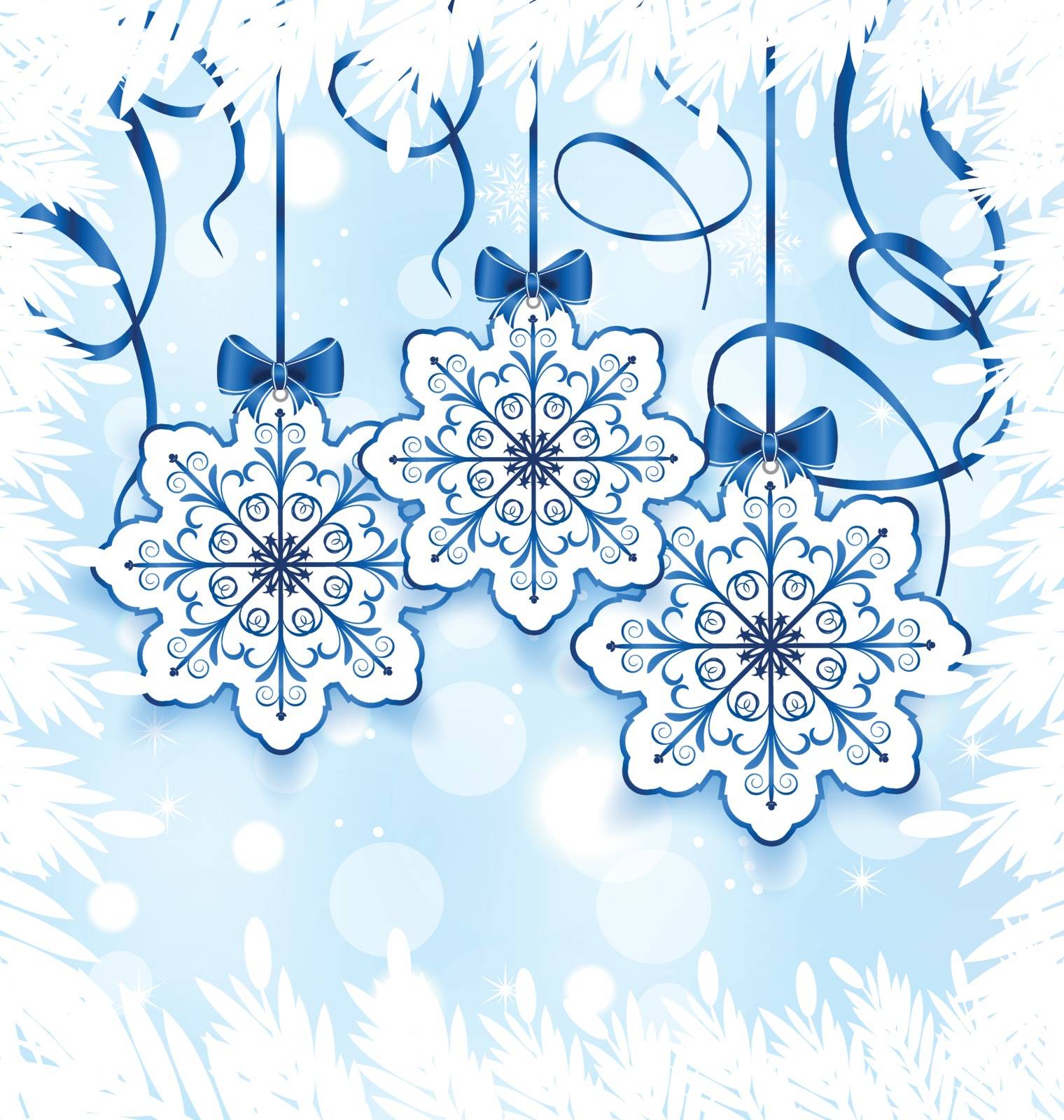 Illustration Christmas snowflakes with bow, winter decoration - vector