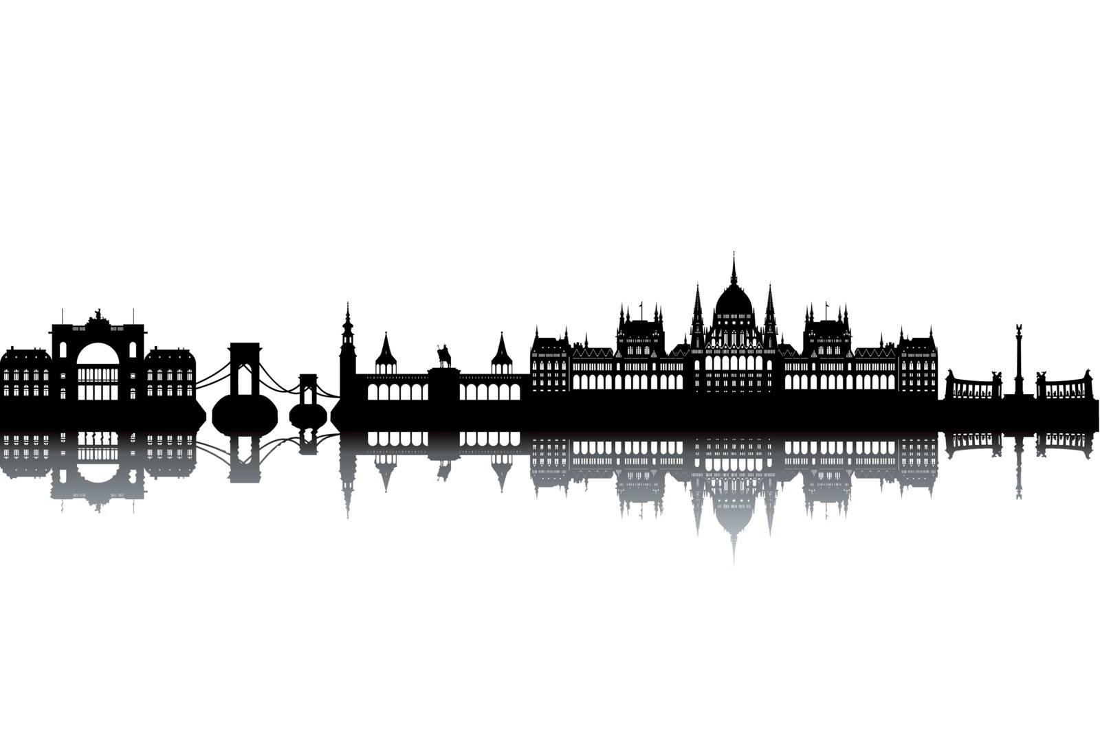 Budapest skyline - black and white vector illustration