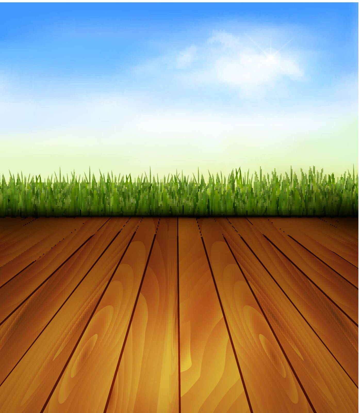 Background with wood and grass. Vector.  by ecco