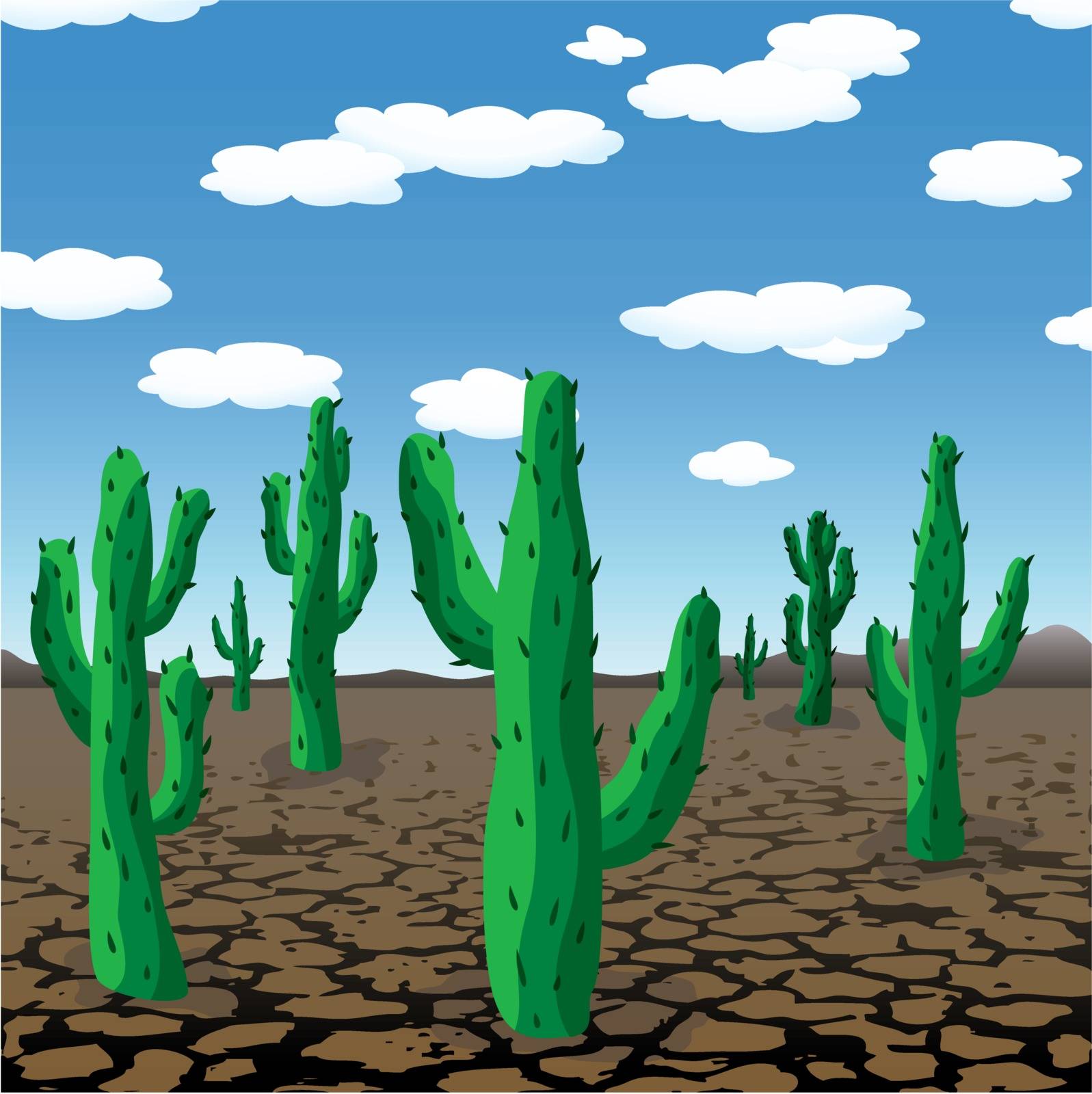 vector illustration of cactuses in dry desert