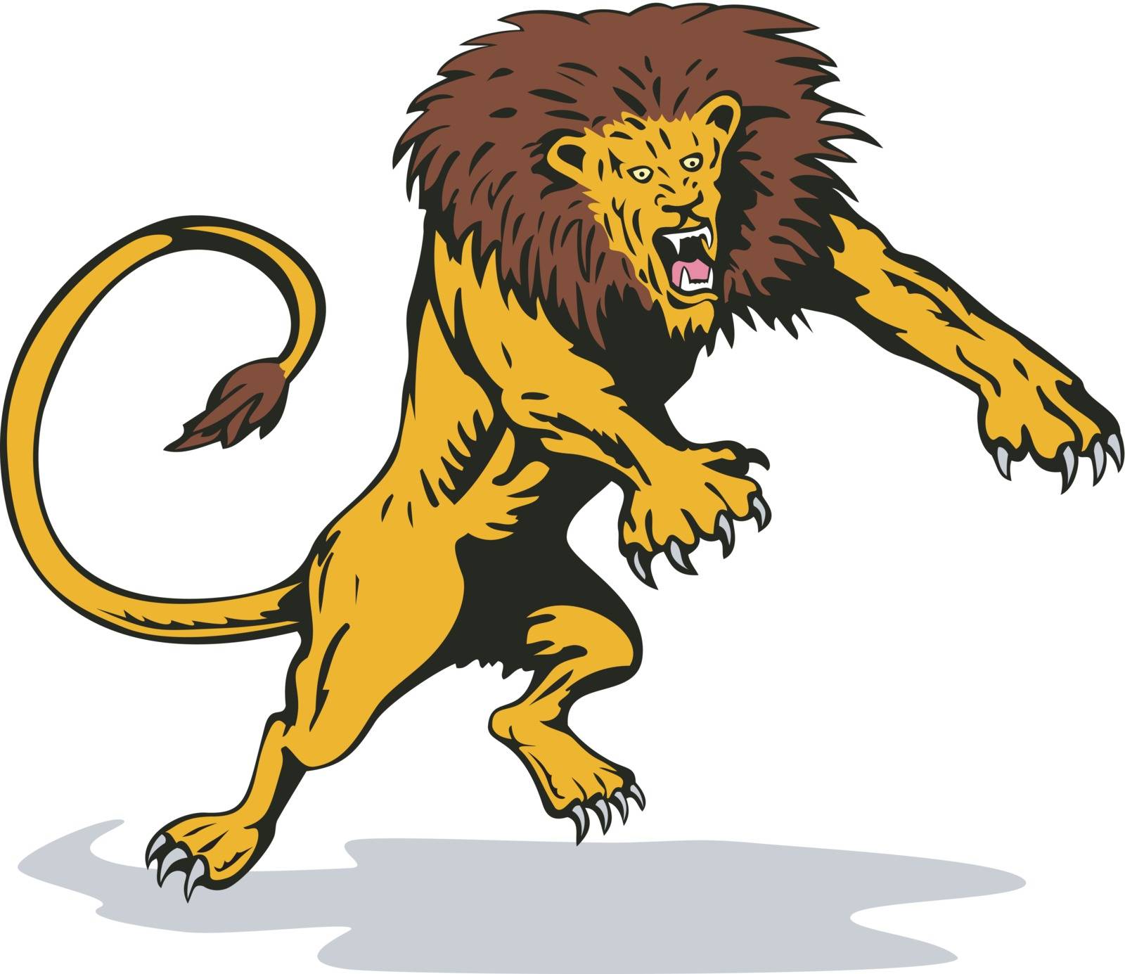 Illustration of a lion attacking done in retro style.