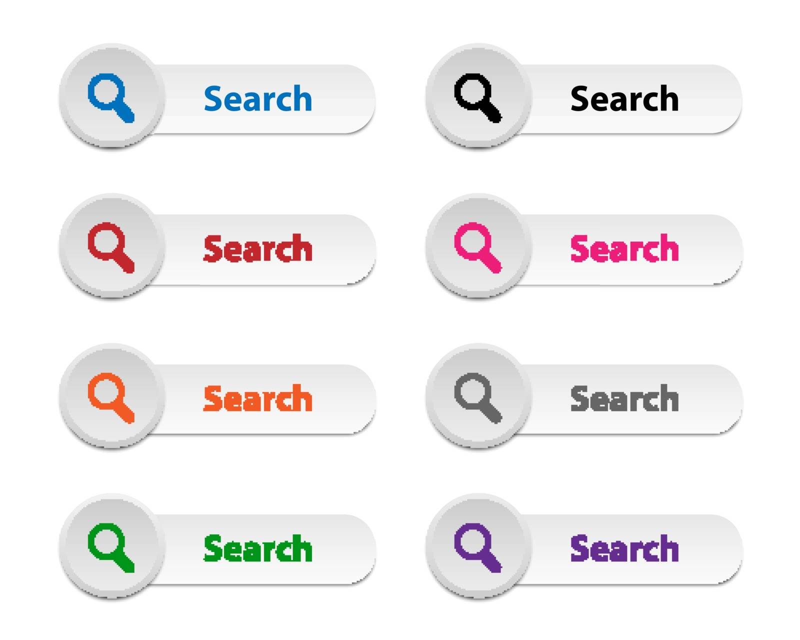 Collection of search buttons in various colors
