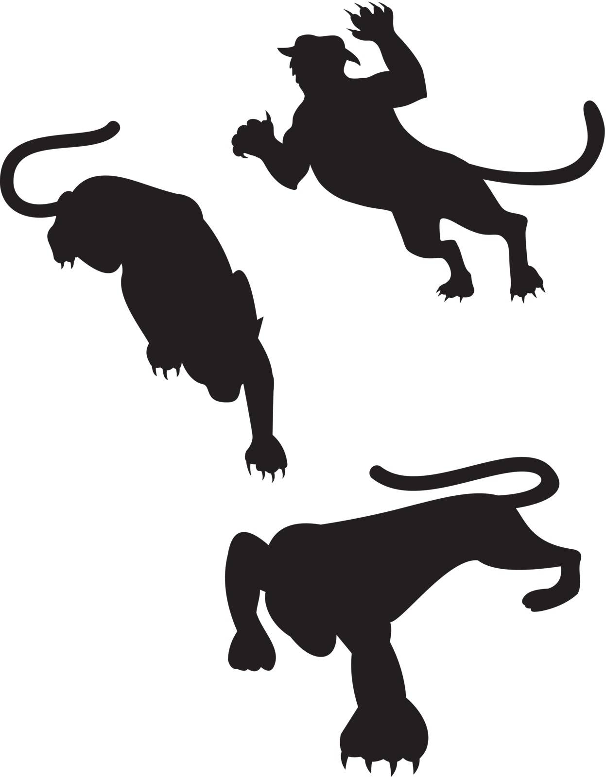 Illustration of wild feline animals silhouettes isolated on a white background.