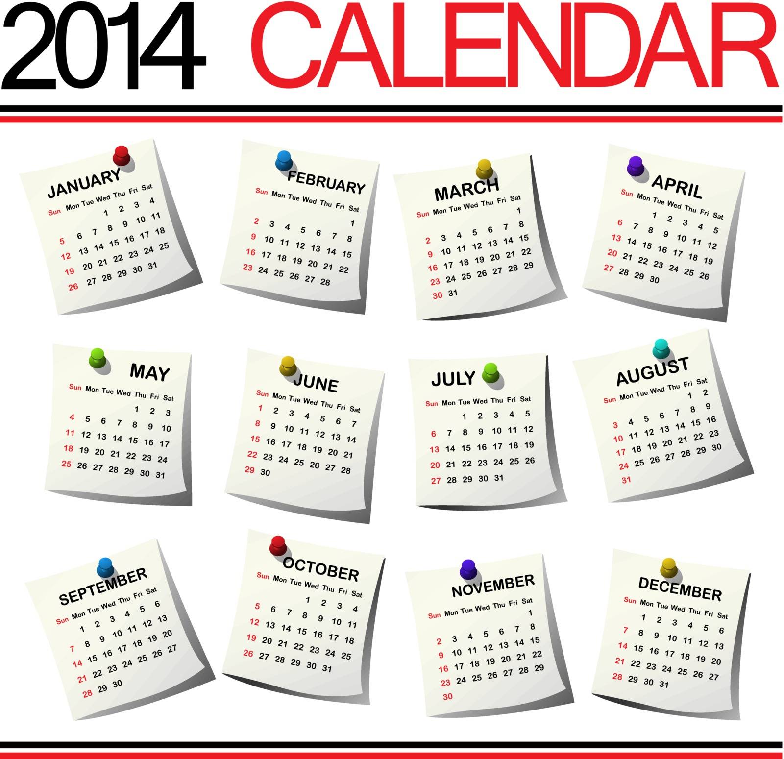 2014 Calendar against white background