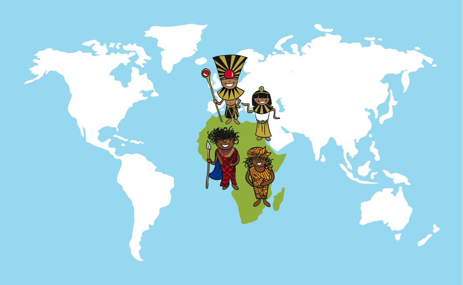 Diversity people concept world map, team cartoon over african continent. Vector illustration layered for easy editing.
