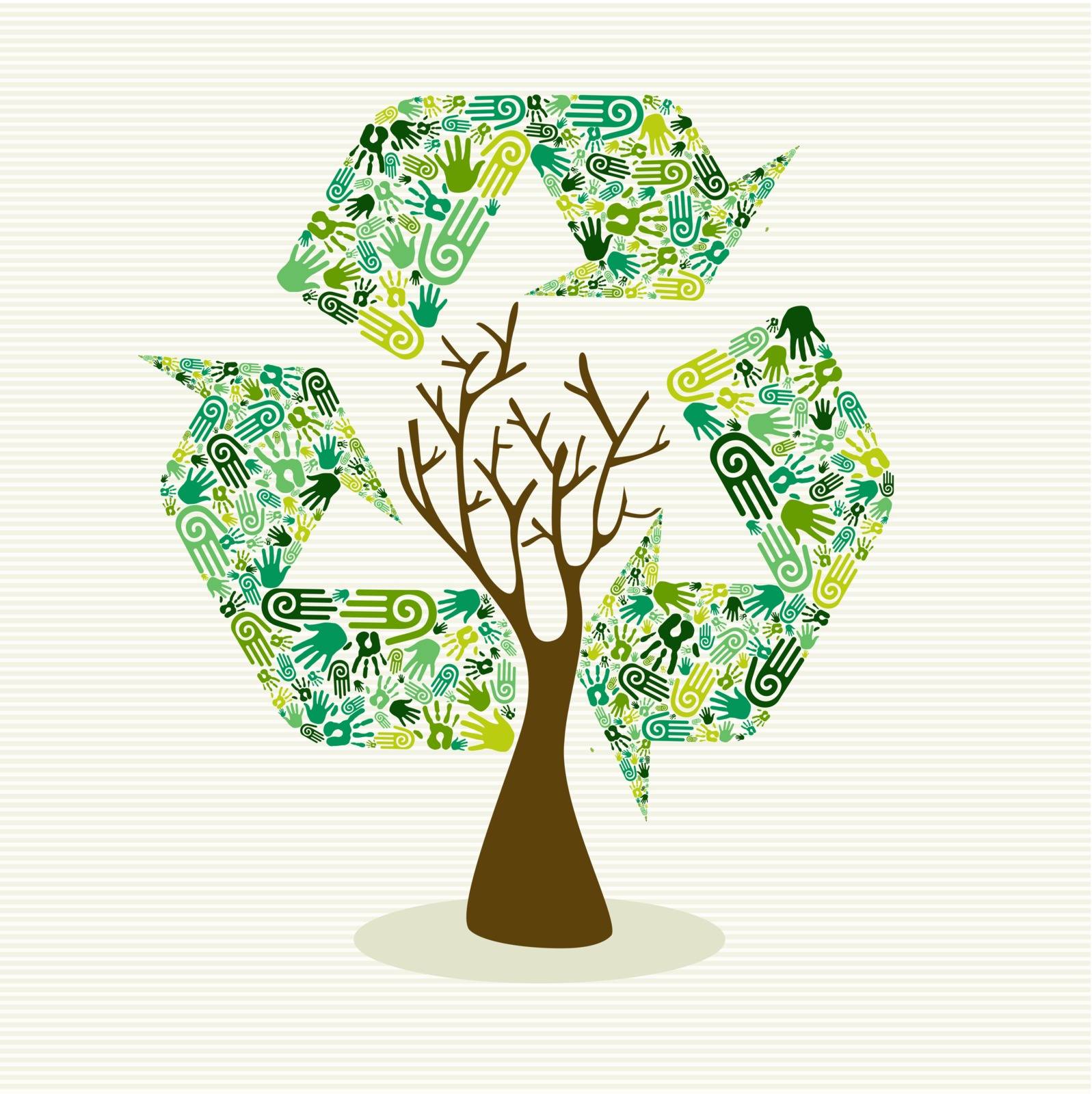 Human hands recycle symbol shape tree. This vector illustration is layered for easy manipulation and custom coloring
