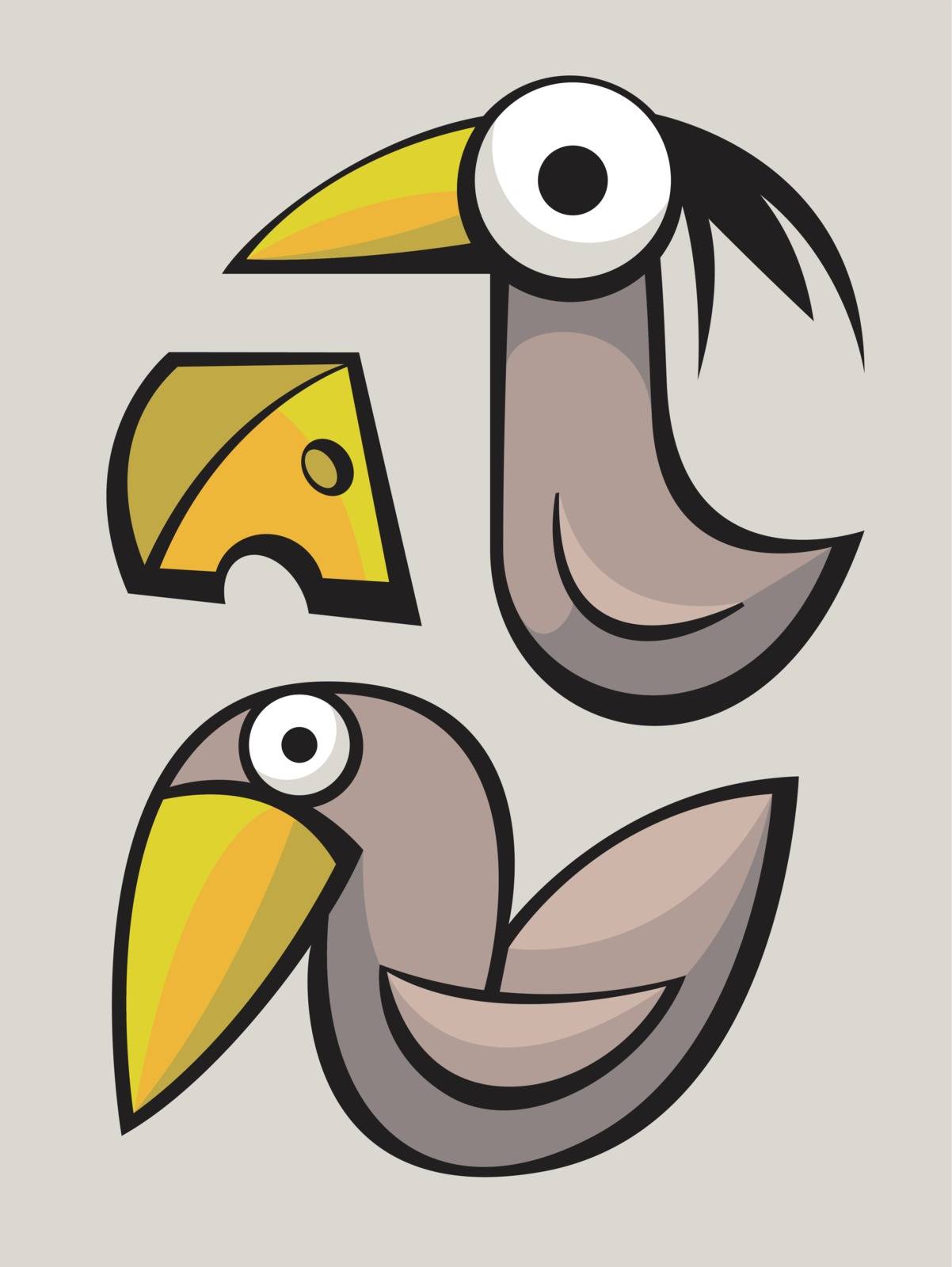 Funny cute stylized birds playing and flying