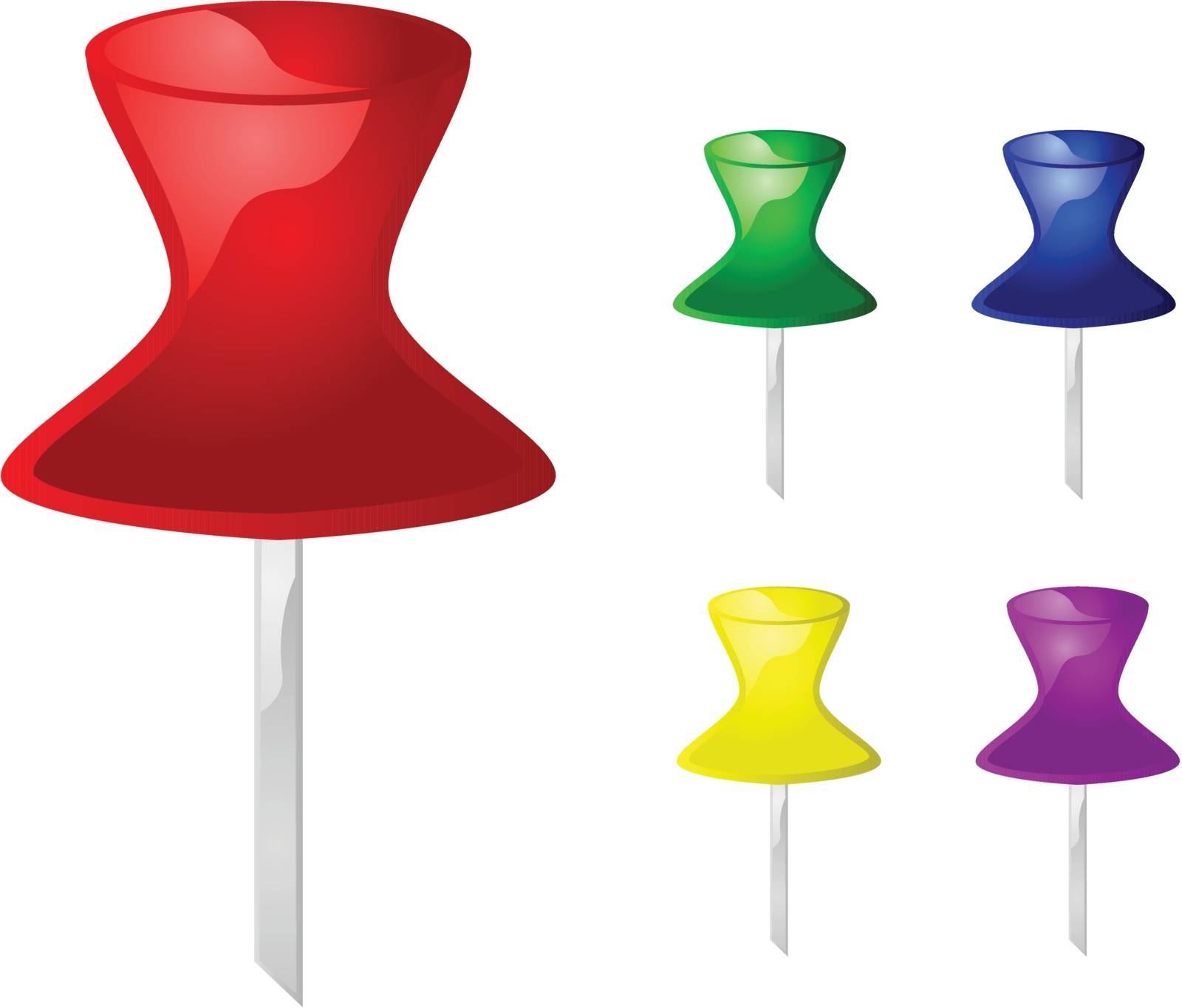 Collection of different color glossy push pins