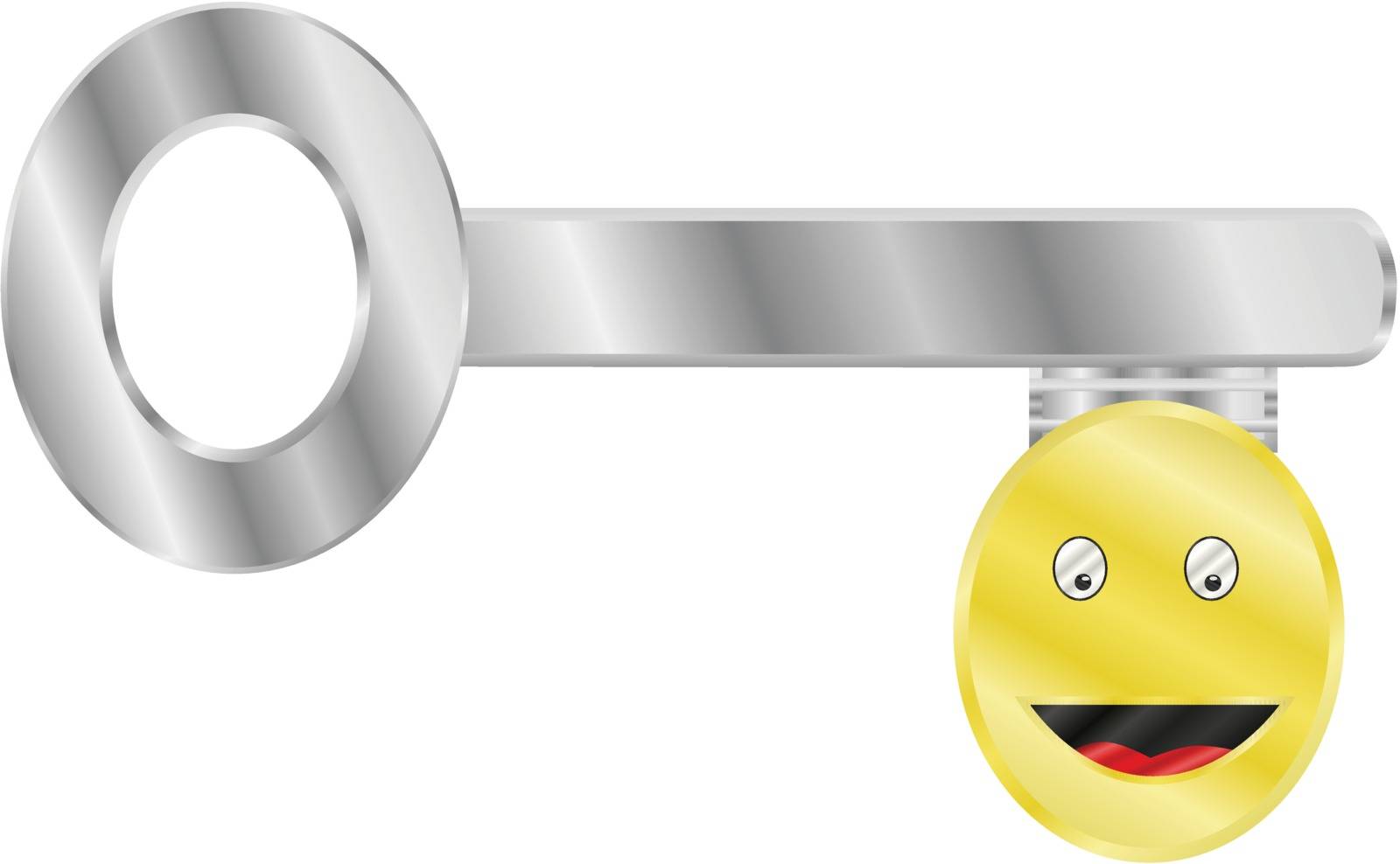 Concept illustration of a key with a happy face: the key to happiness