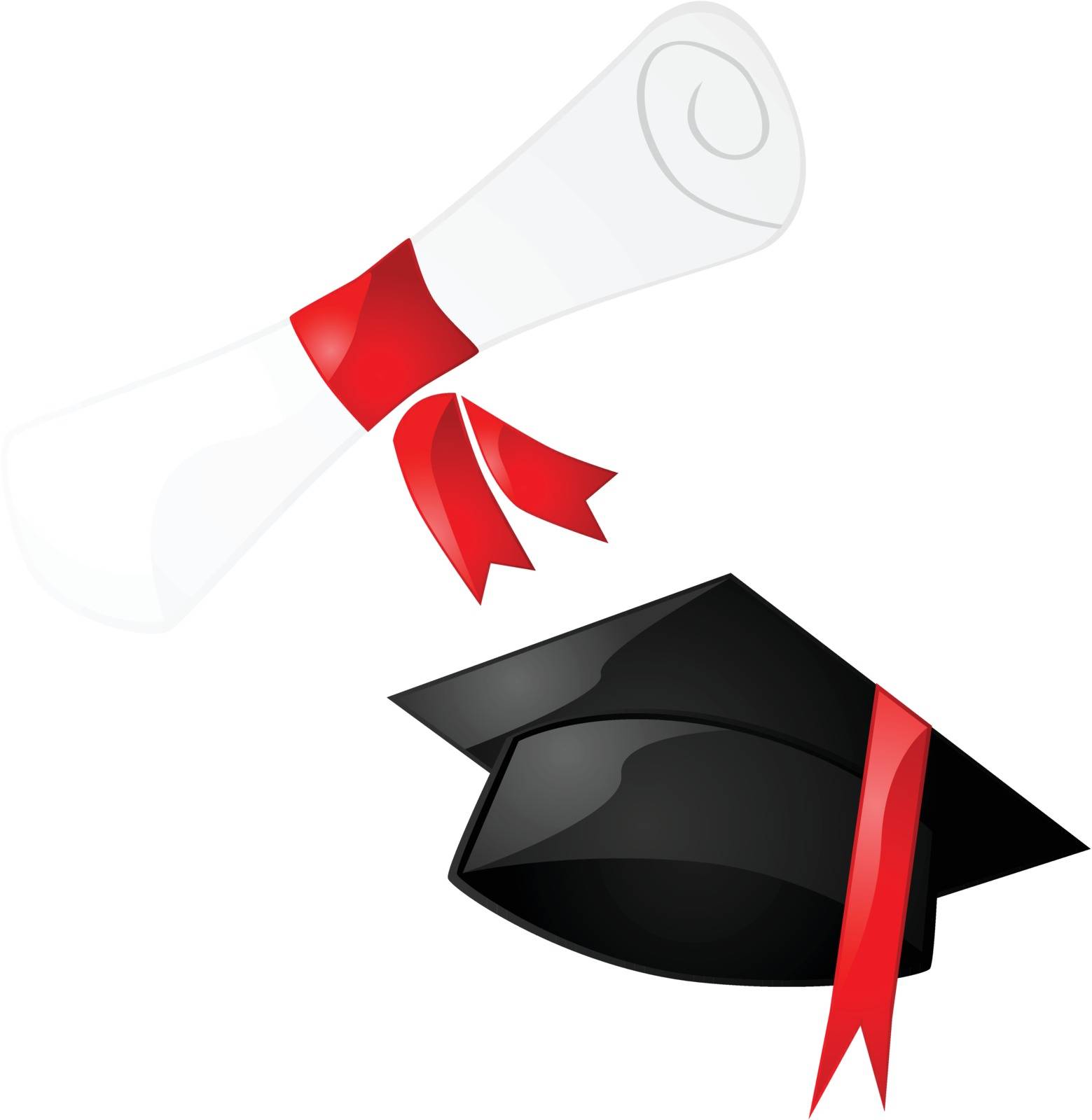 Glossy illustration of a diploma and a graduation hat
