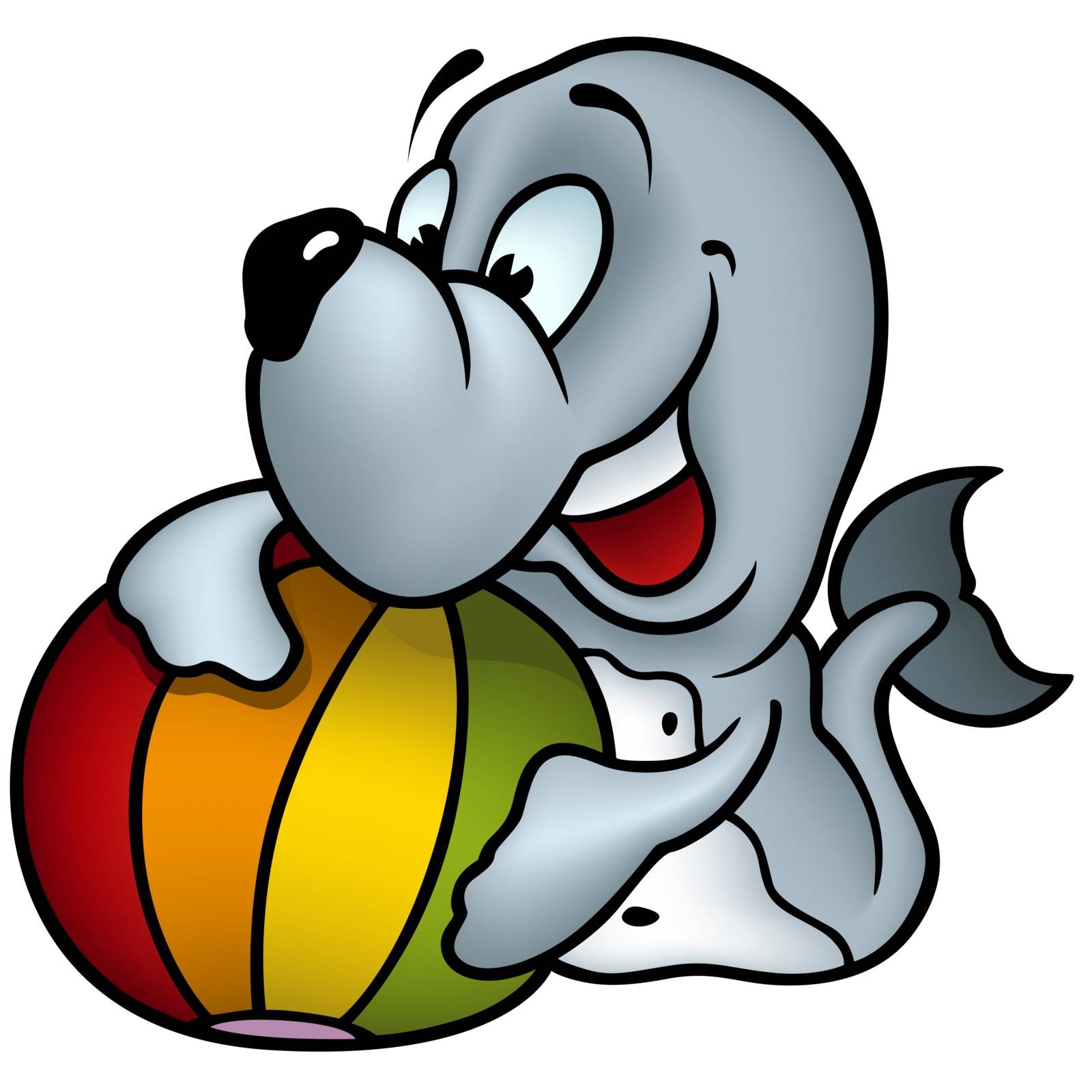 Seal And Beach Ball - Colored Cartoon Illustration, Vector