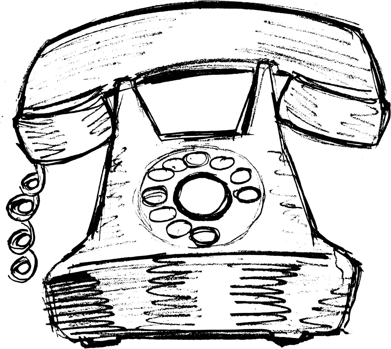 hand drawn, vector, sketch illustration of old phone