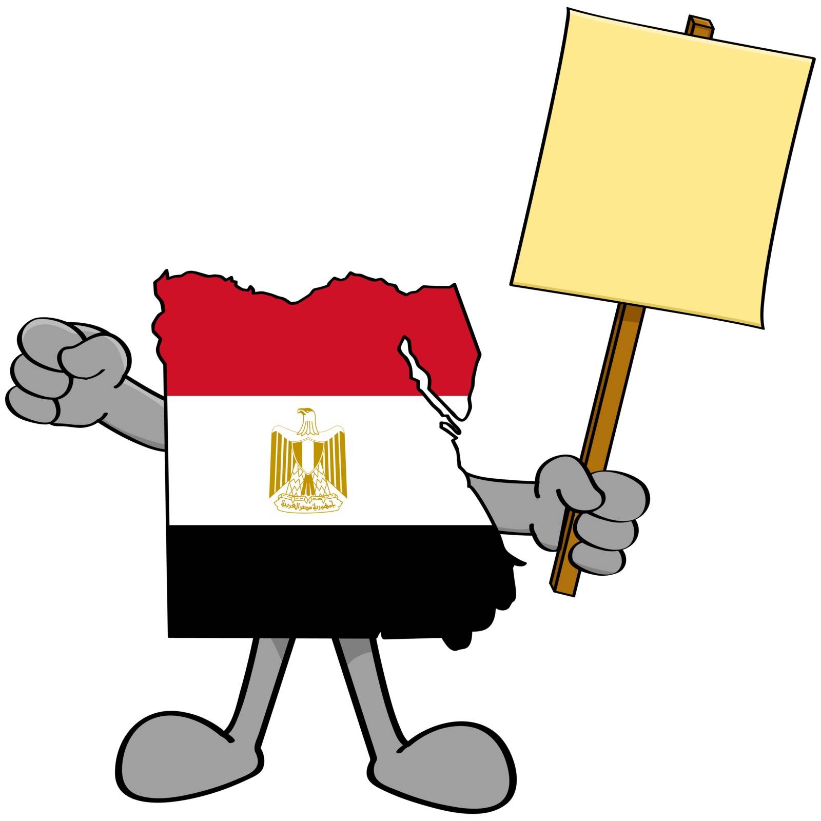 Concept illustration showing a map of Egypt holding a protest sign