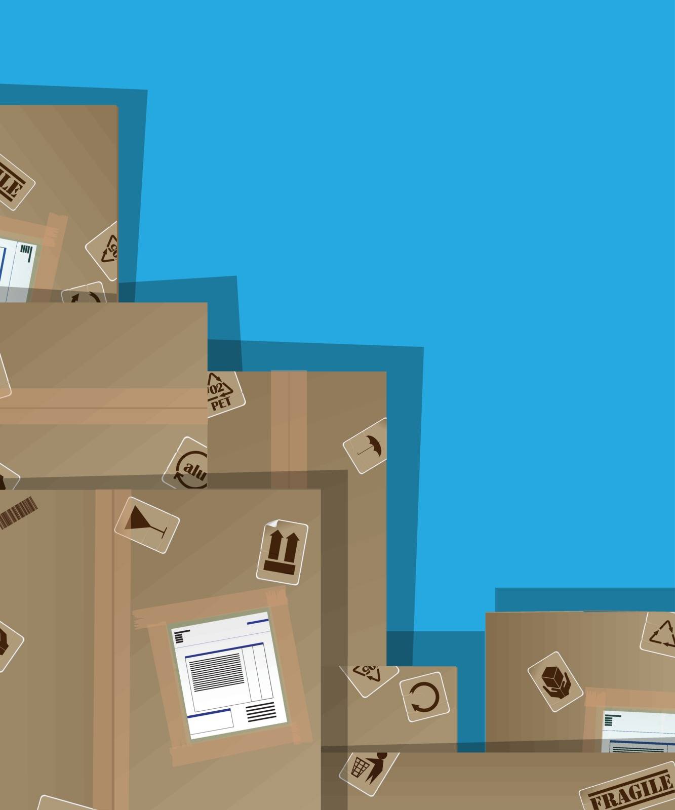 Pile of cardboard boxes illustration with copy paste