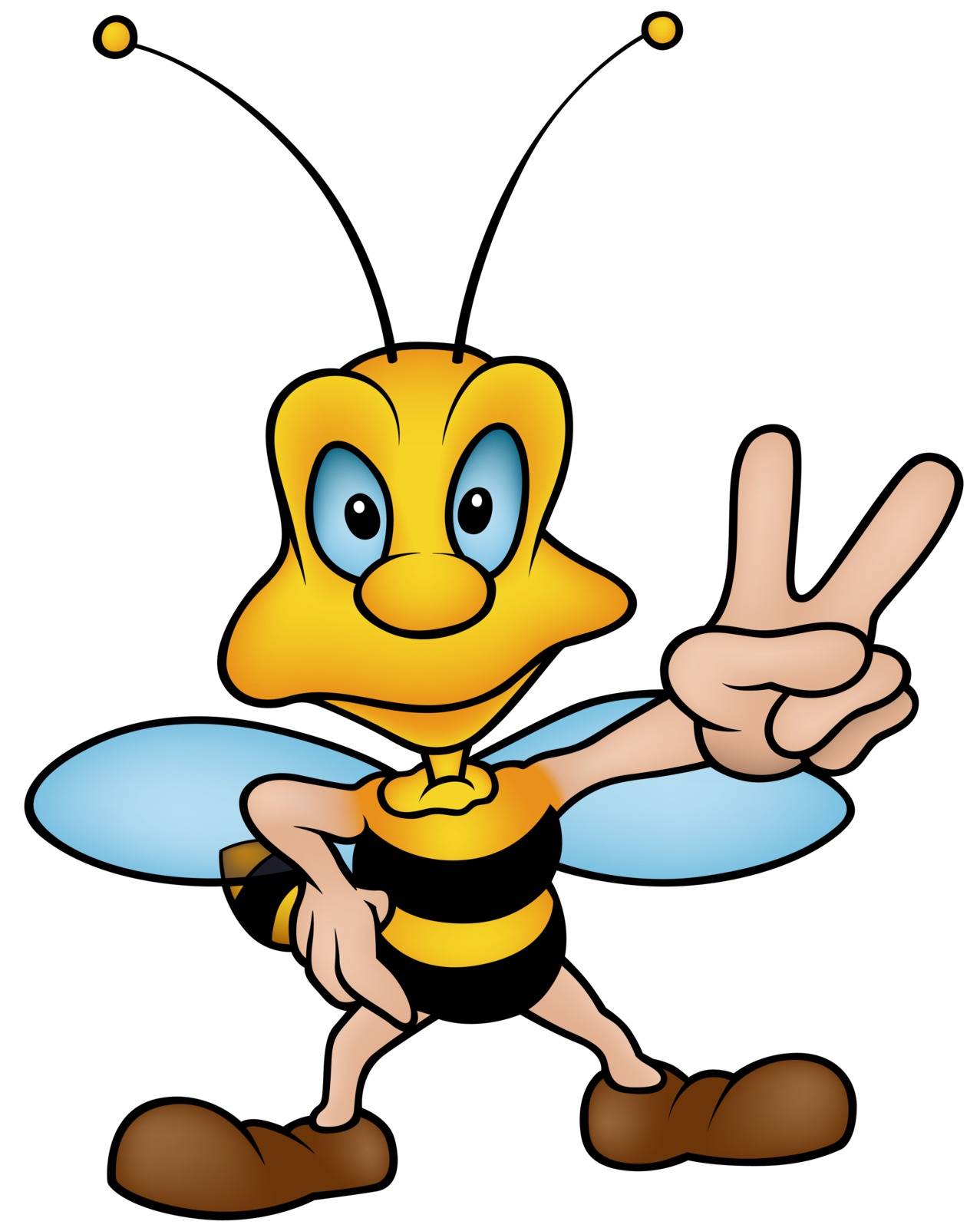 Wasp Gesturing Victory - Colored Cartoon Illustration, Vector