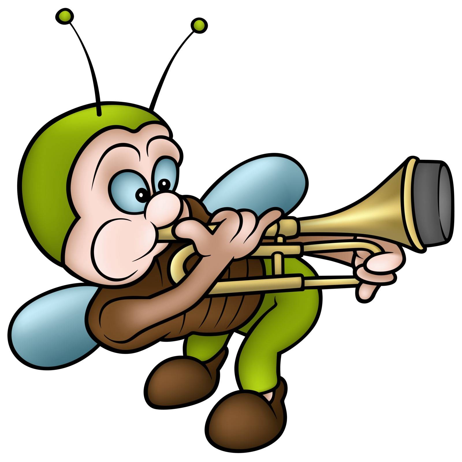 Bug And Trombone - Colored Cartoon Illustration, Vector