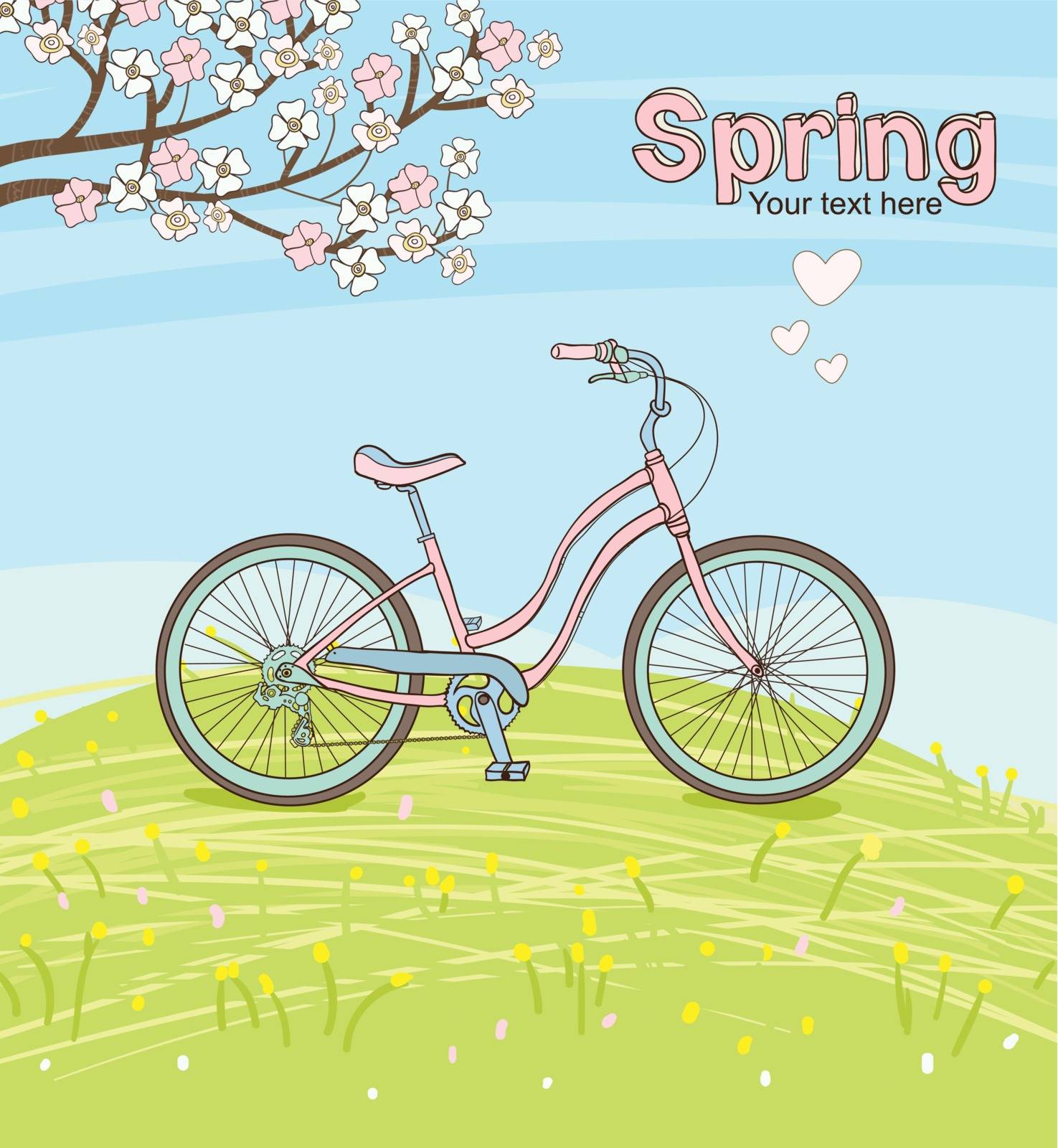 Vintage bicycle on the spring meadow