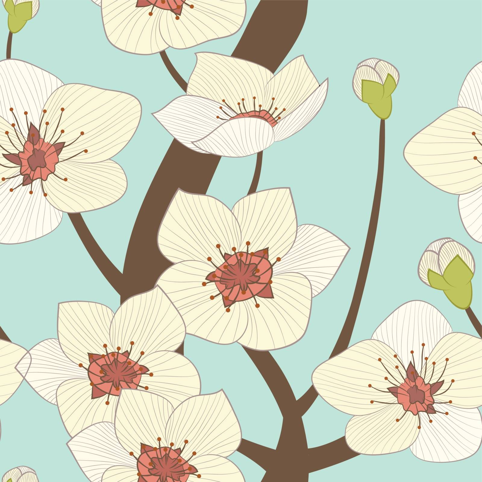 vector seamless pattern, illustration of blooming  tree