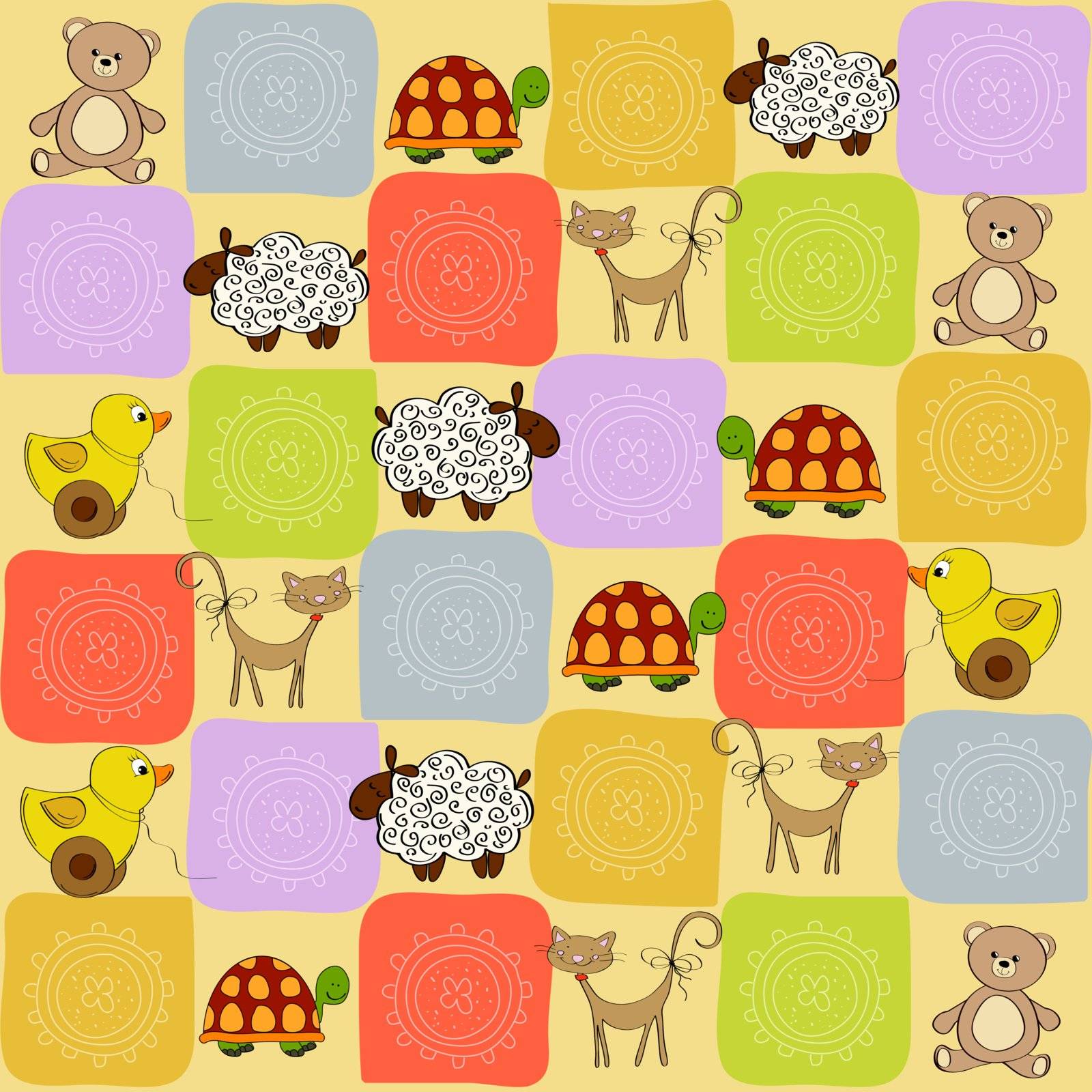 childish seamless pattern with toys, vector illustration