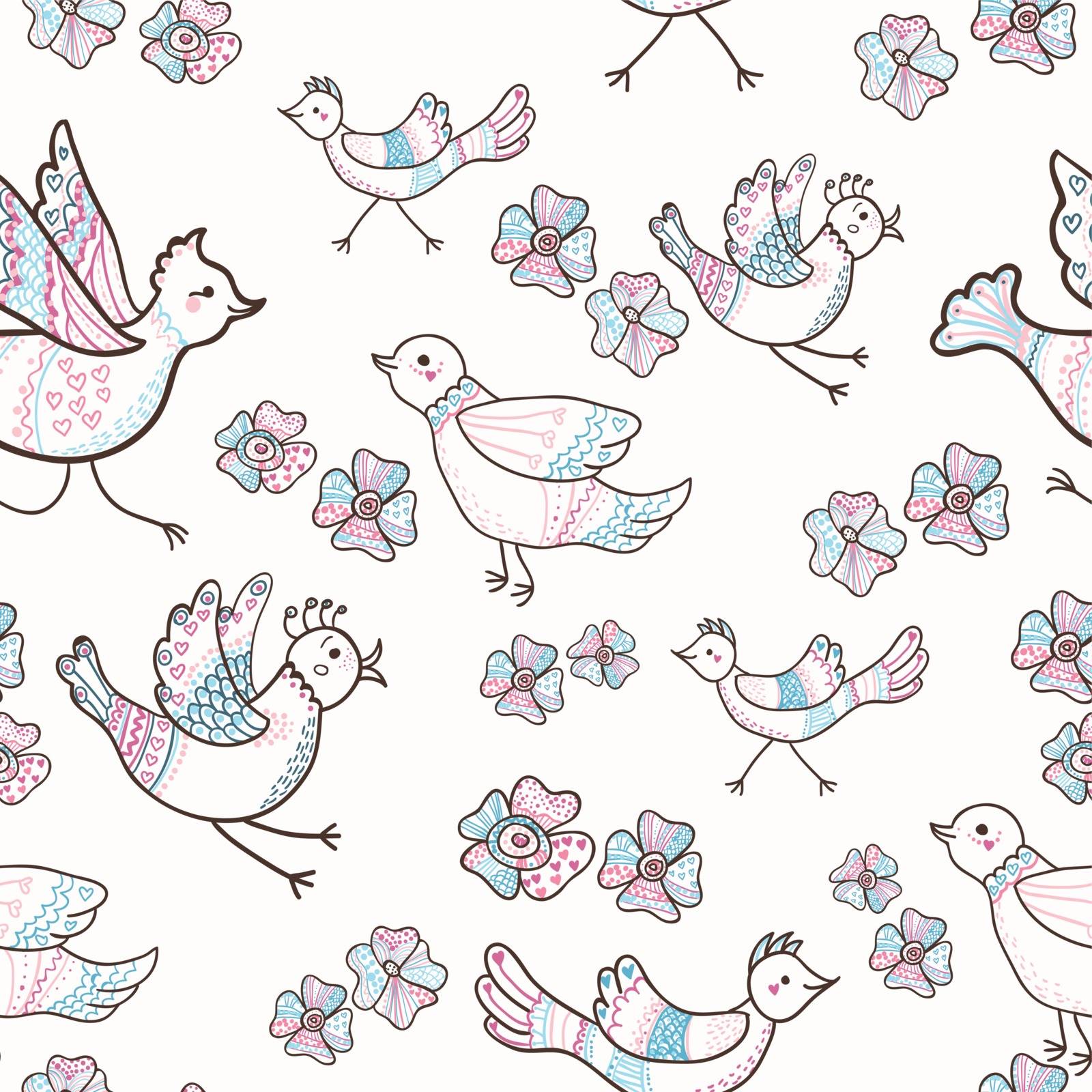 flowers and birds seamless background