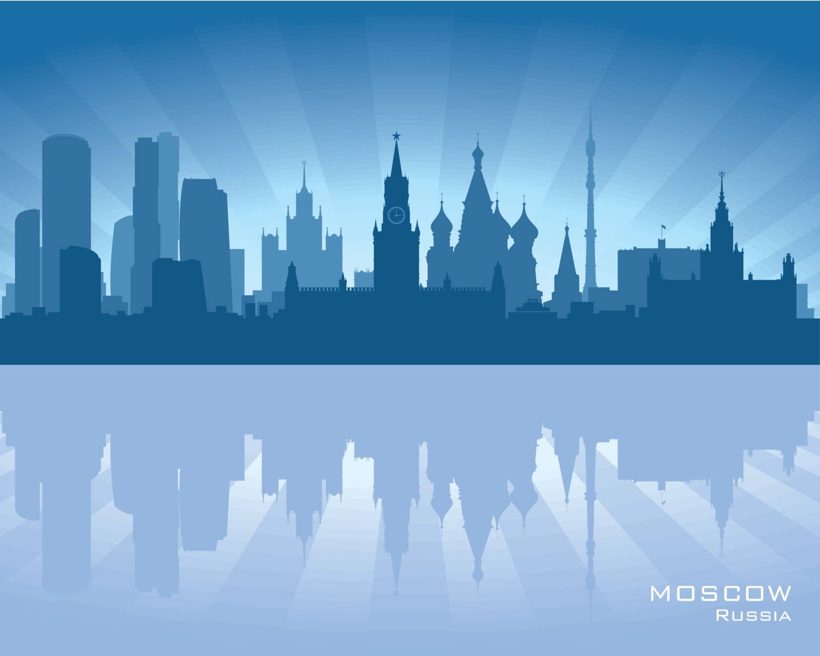 Moscow, Russia skyline illustration with reflection in water