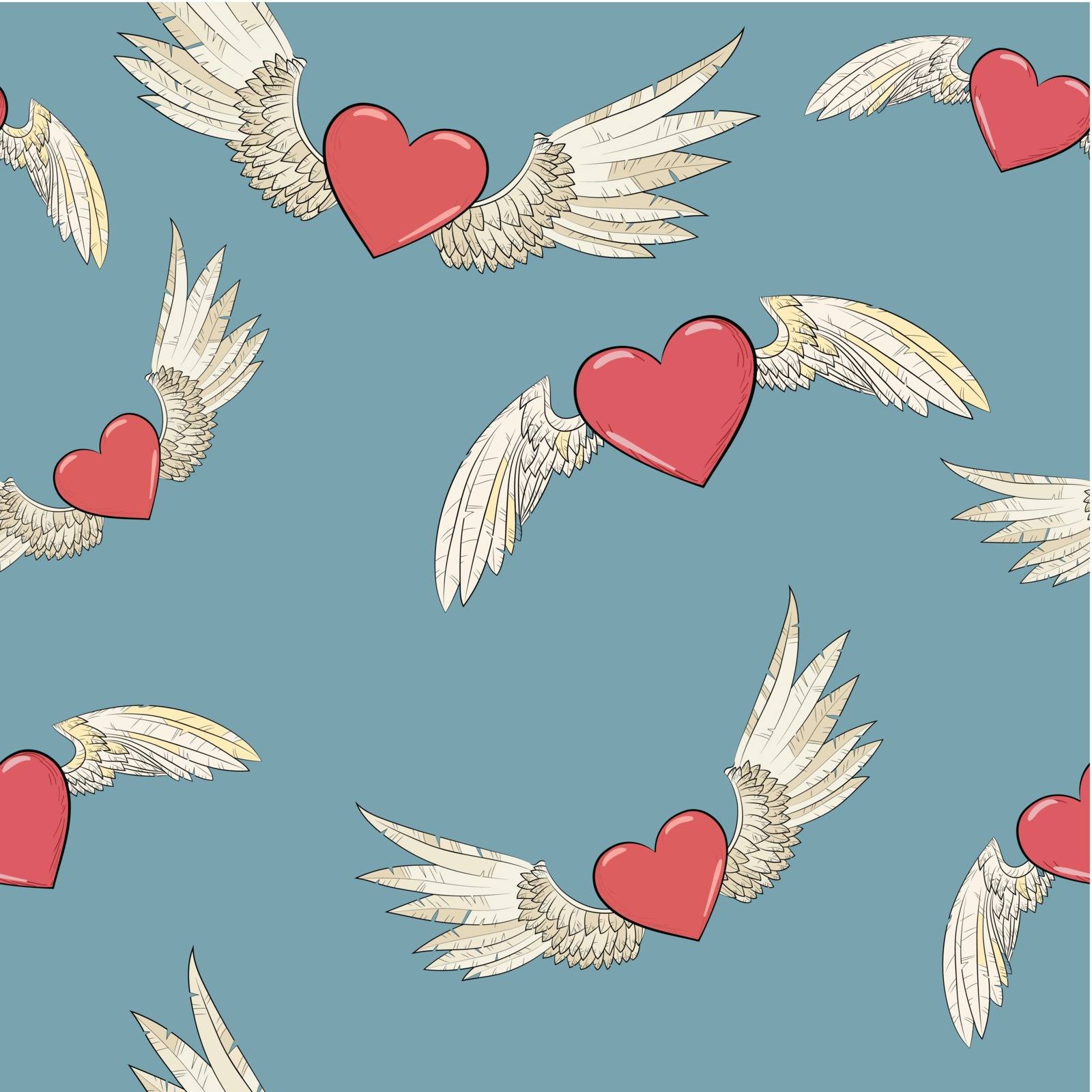 vector seamless wings and heart by lolya1988