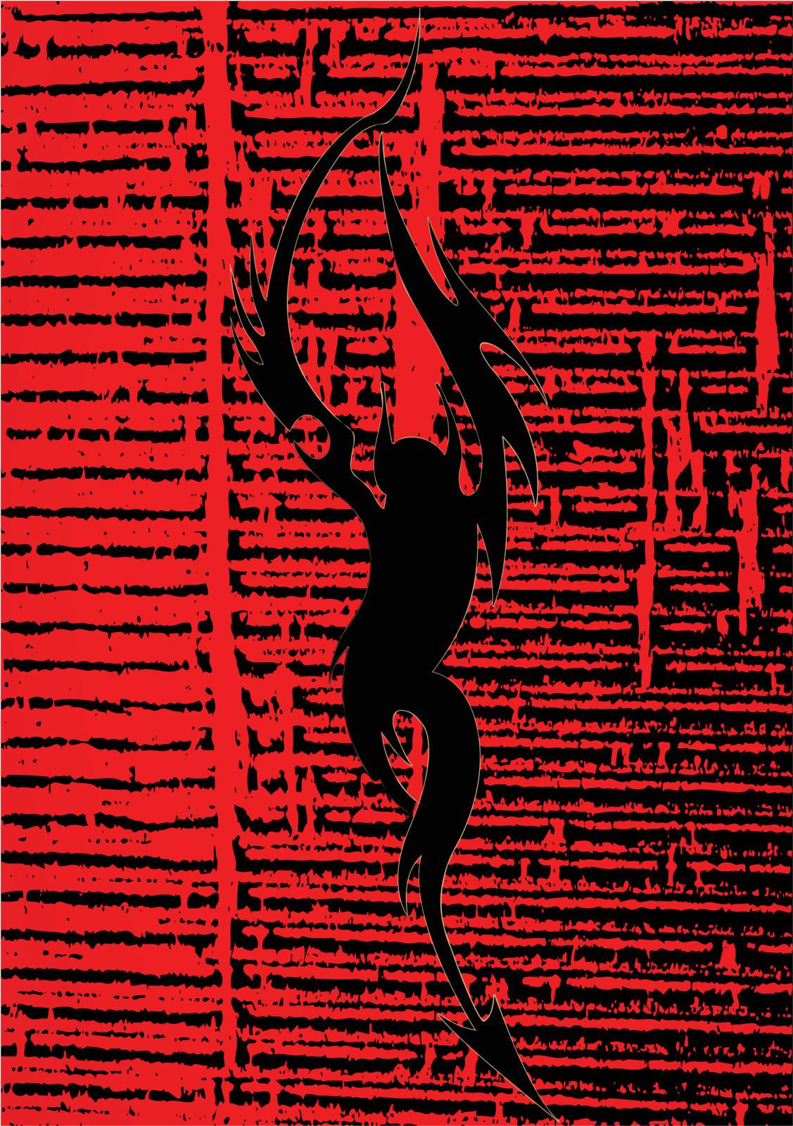 on the abstract red background devil drawing