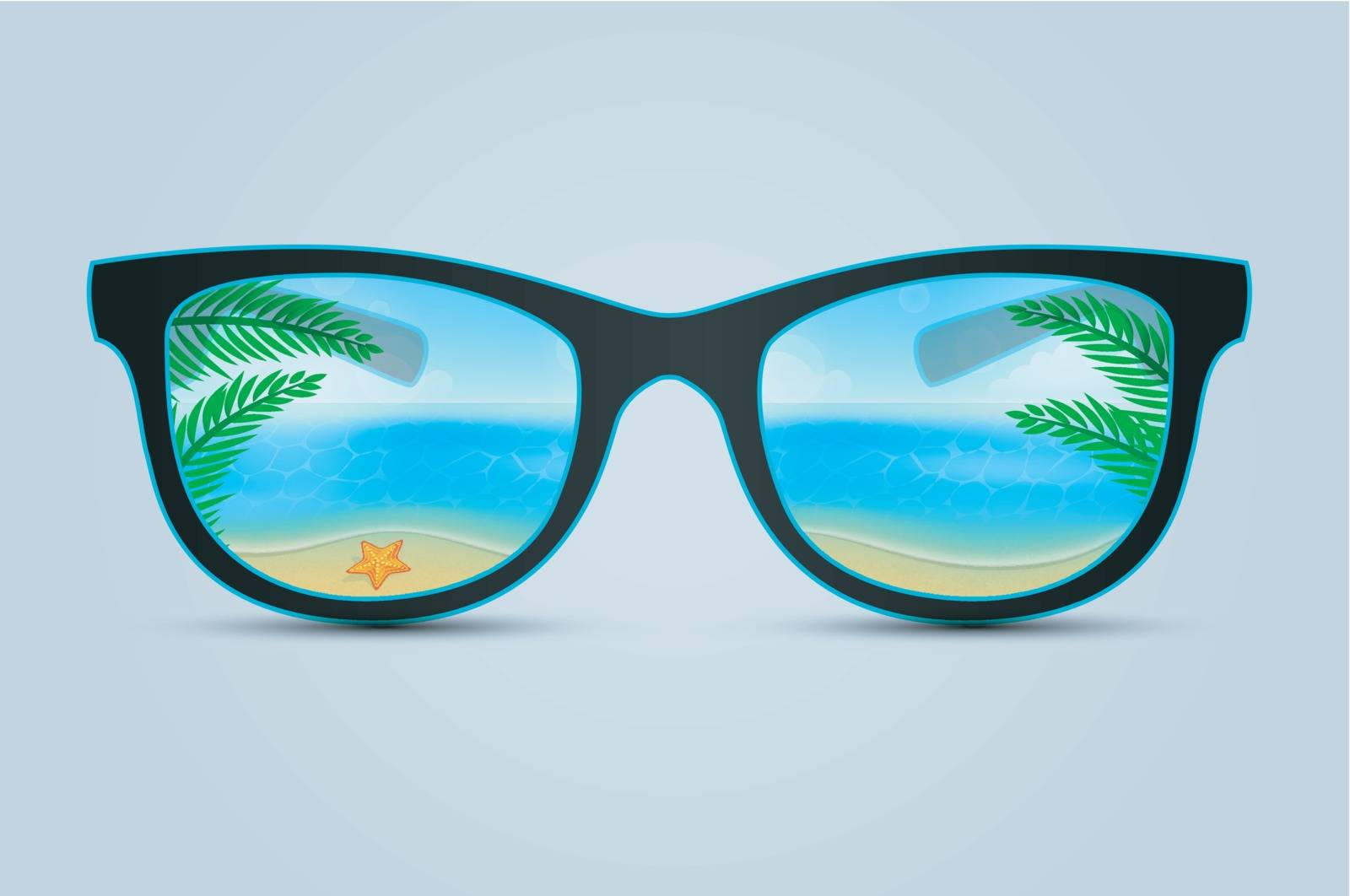 Vector illustration of Summer sunglasses with beach reflection