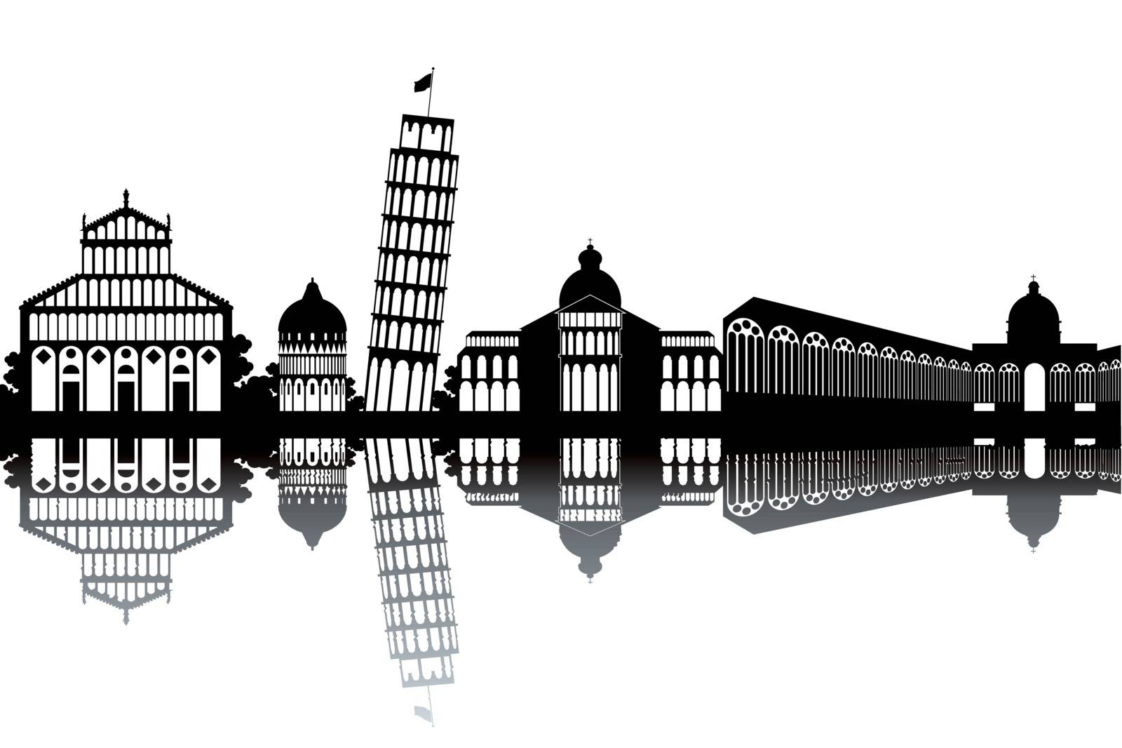 Pisa skyline - black and white vector illustration