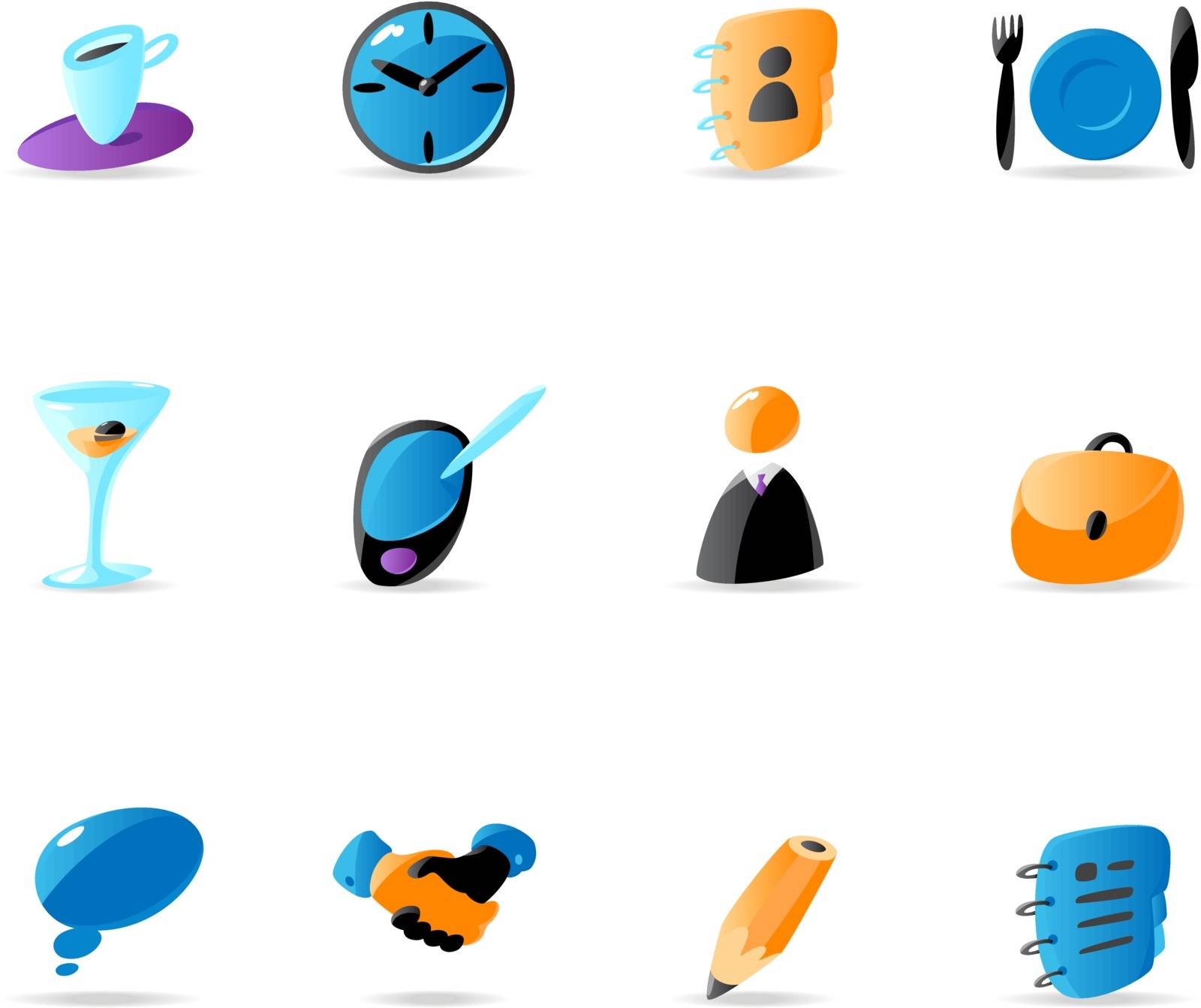 Bright business contacts and meeting icons. Vector illustration