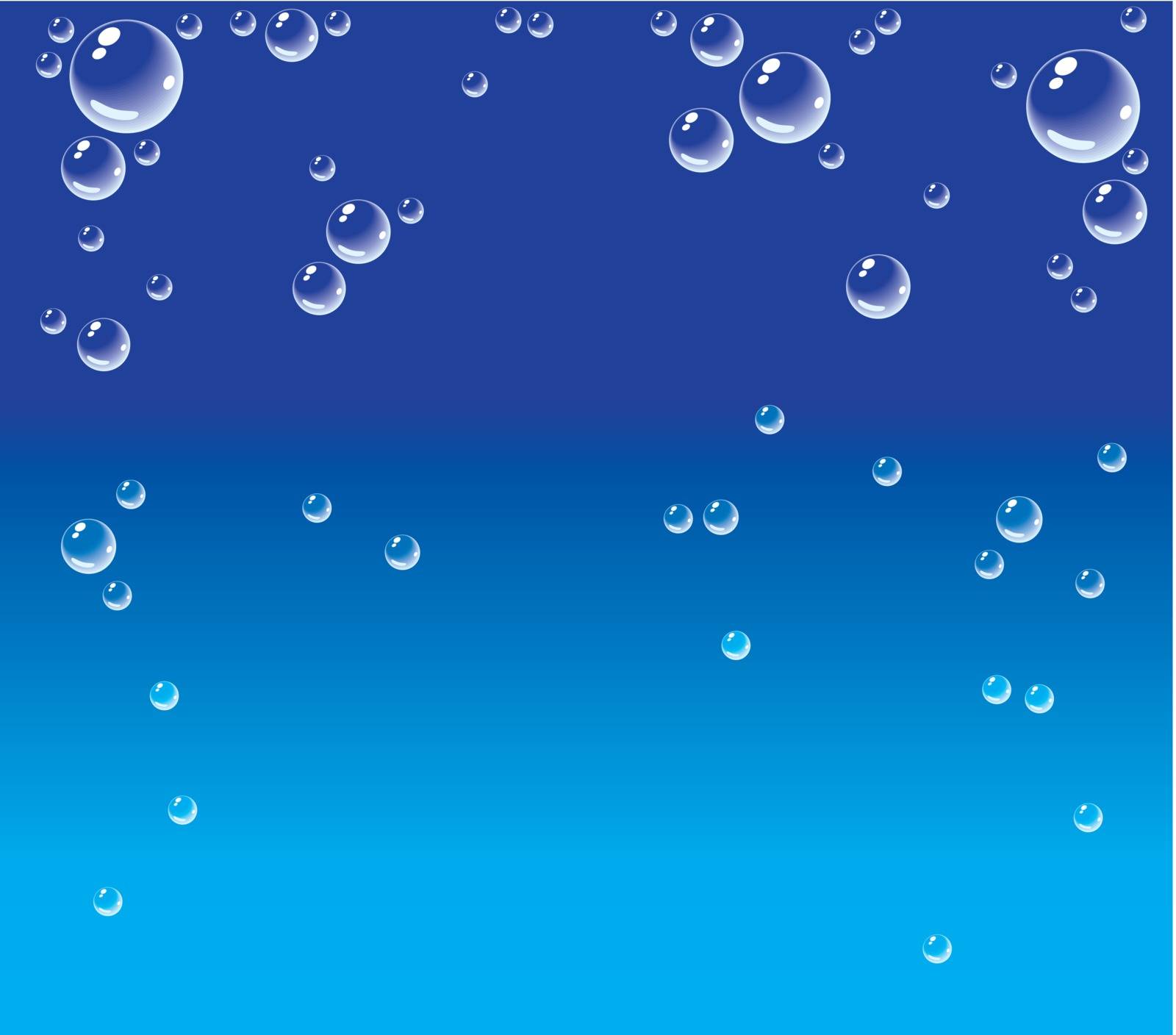 Bubbles in blue water on blue gradient background. Vector illustration. 