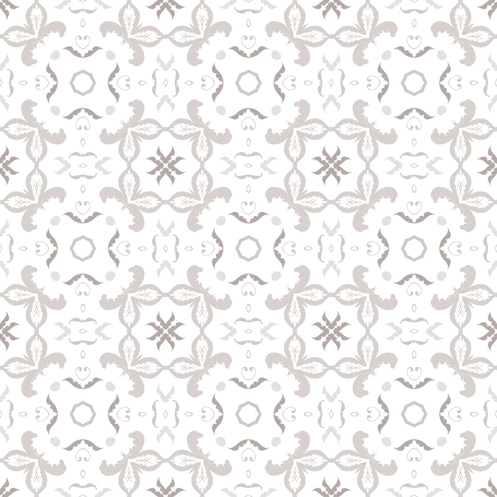 Seamless pattern made of grey floral elements on white background