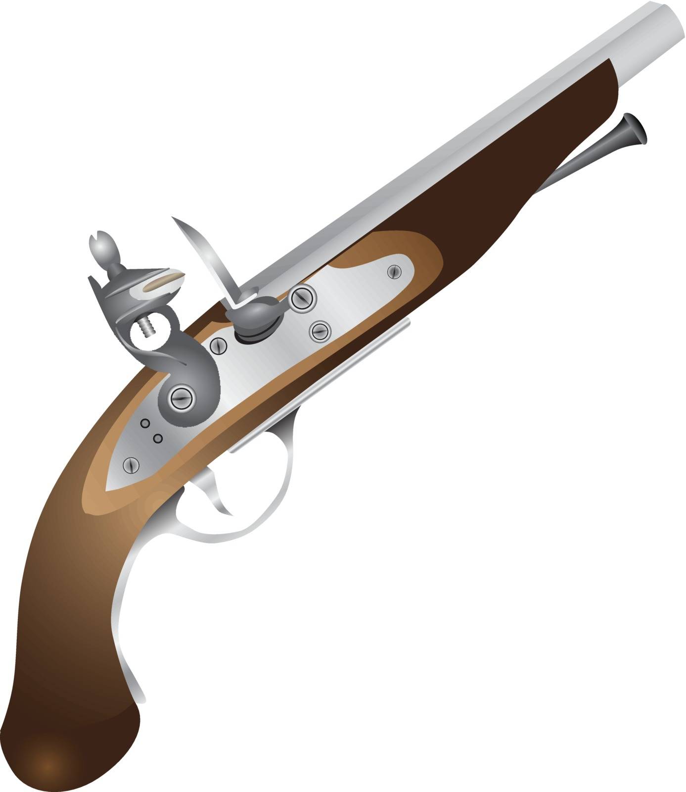 Old pistol used by pirates. Vector illustration.