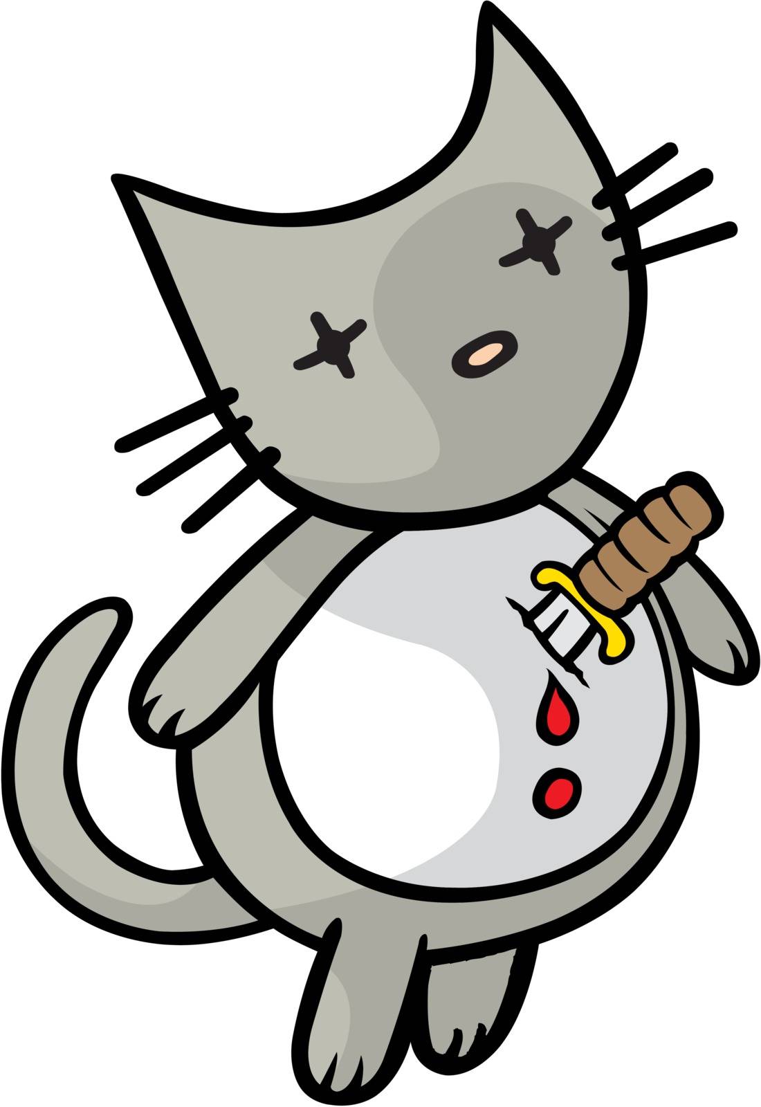 A cartoon Cat saying goodbye to the cruel world. Layered vector file.