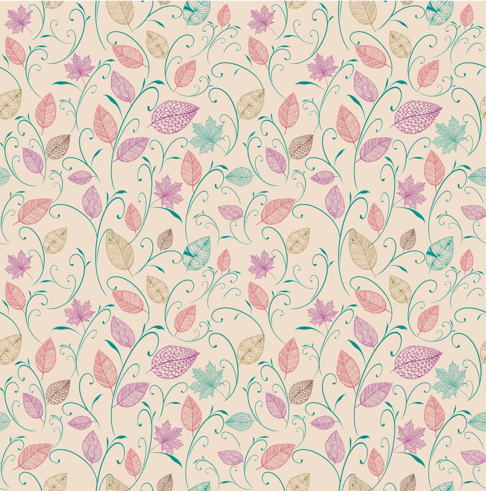 Vintage autumn leaves and branches seamless pattern background. EPS10 vector file with transparency organized in layers for easy editing.