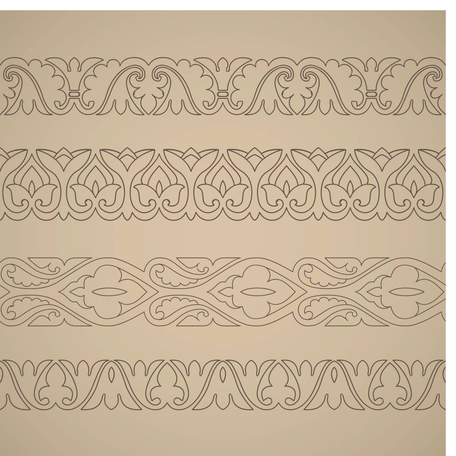 Seamless floral tiling borders. Inspired by old ottoman and arabian ornaments