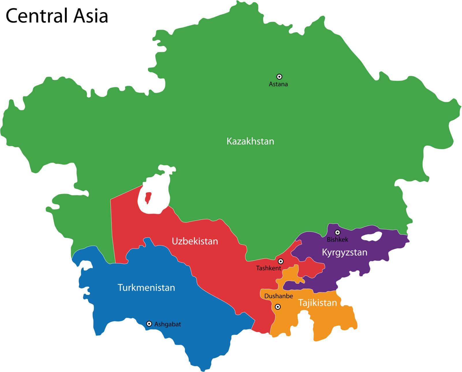 Color map of Central Asia divided by the countries