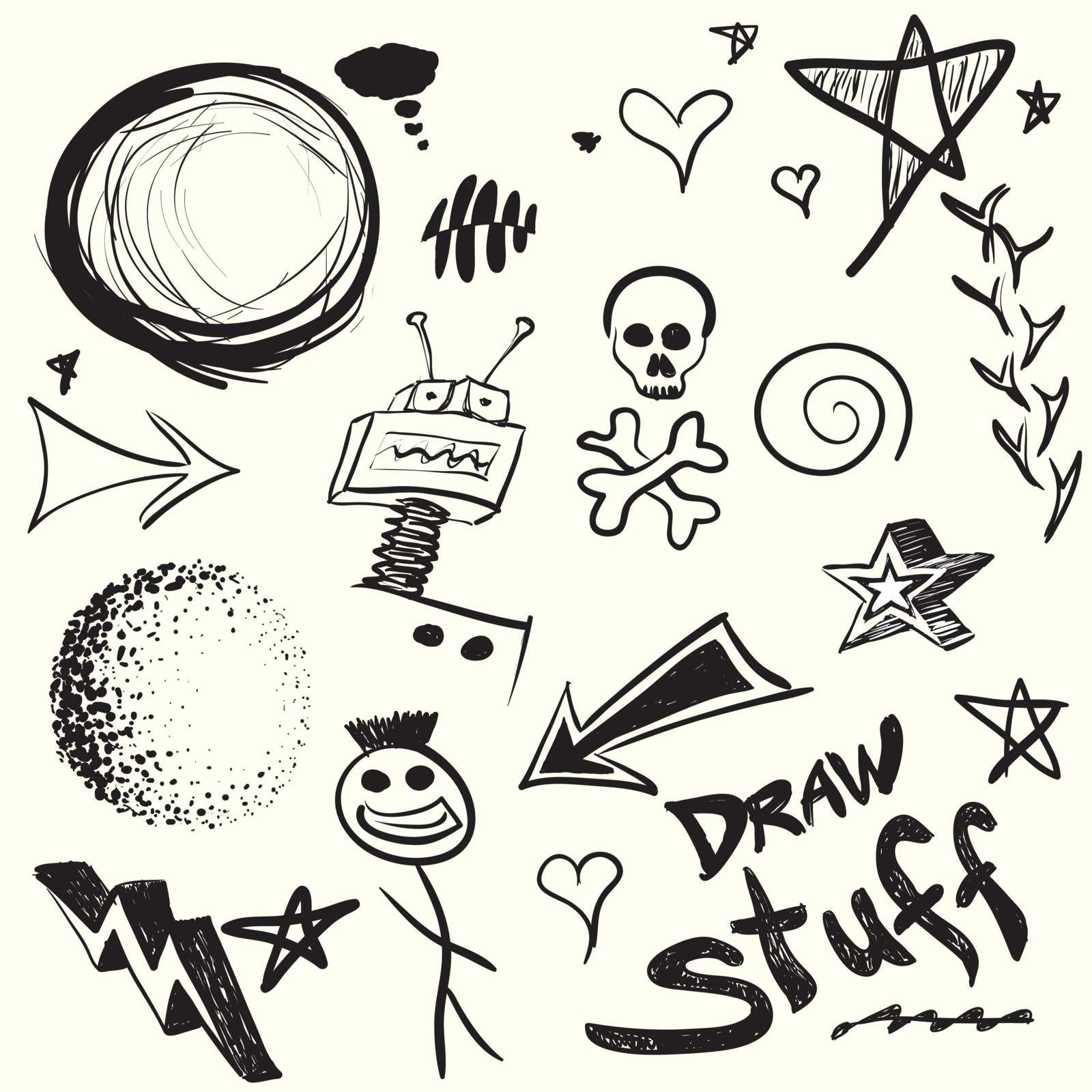 Collection of doodles and drawings in vector format with a variety of elements.
