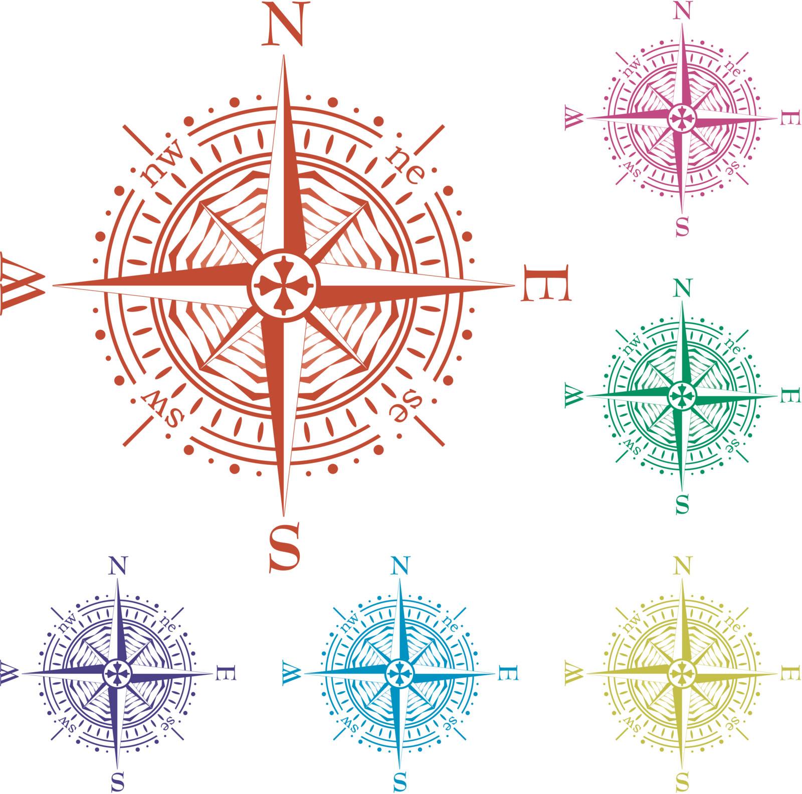 vector set of colorful compasses 