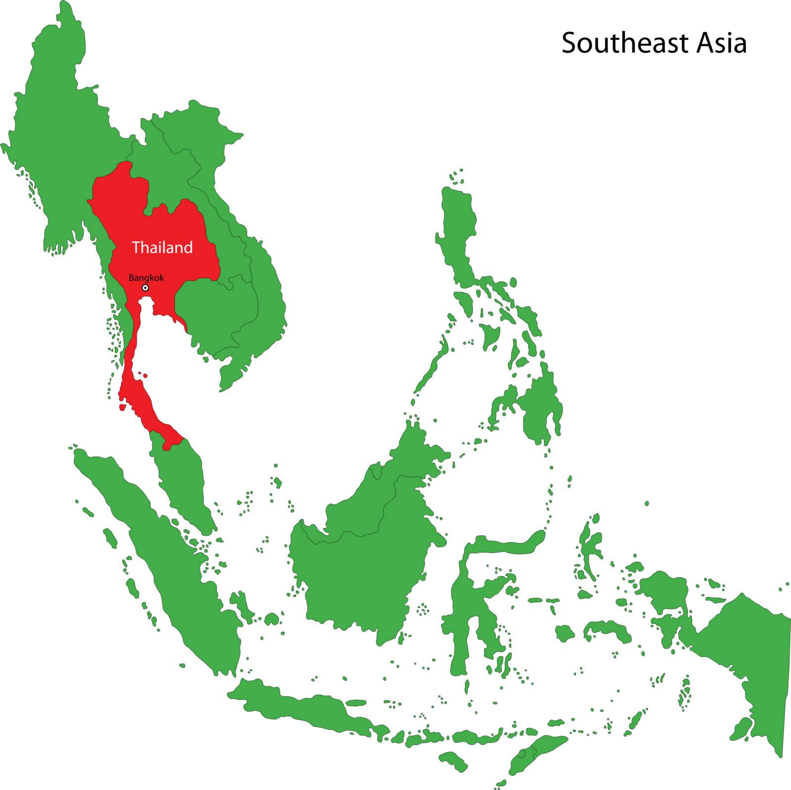 Location of Thailand on the Southeast Asia
