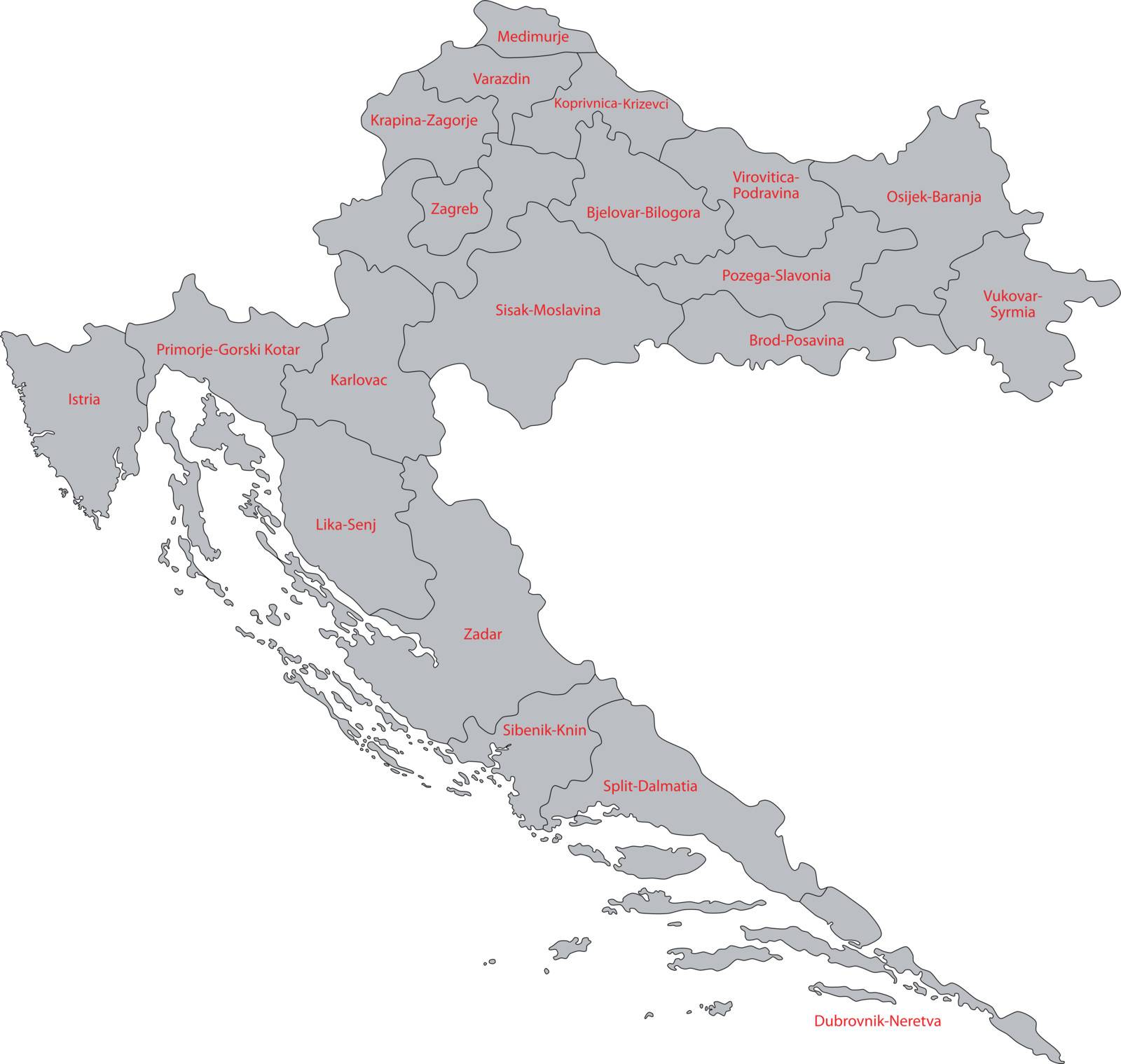Map of administrative divisions of Republic of Croatia