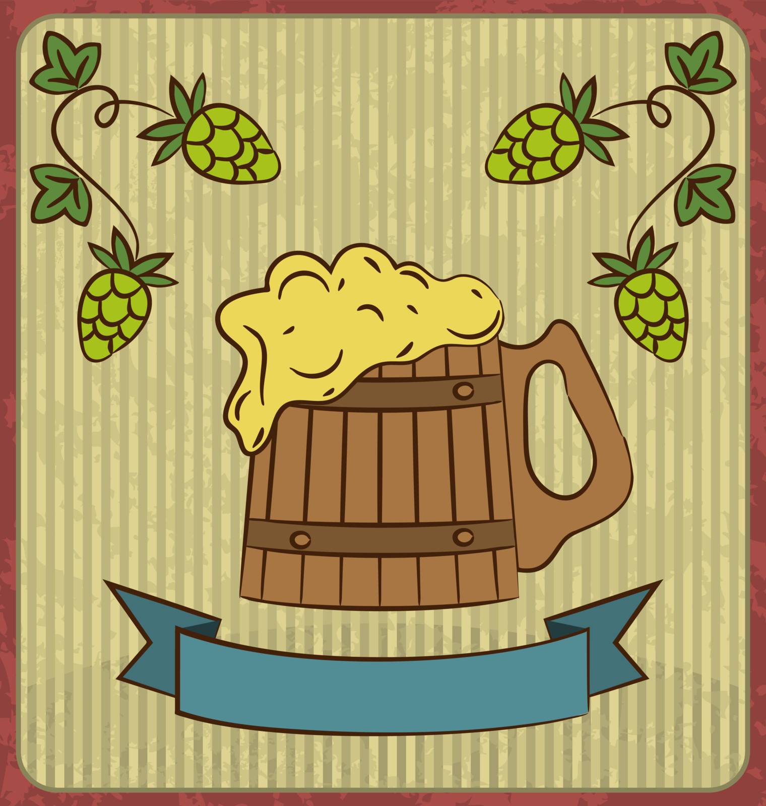 Illustration vintage card with wooden mug beer - vector