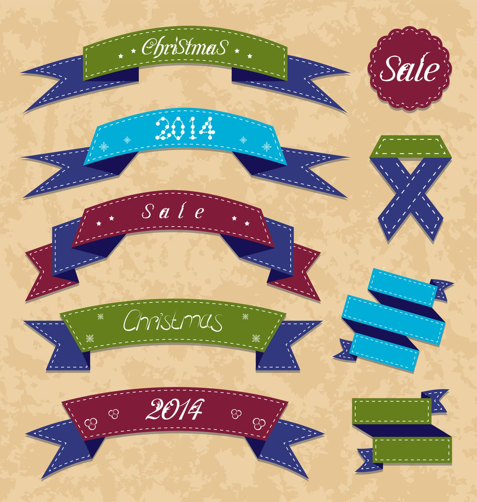 Illustration Christmas collection variation labels and ribbons - vector