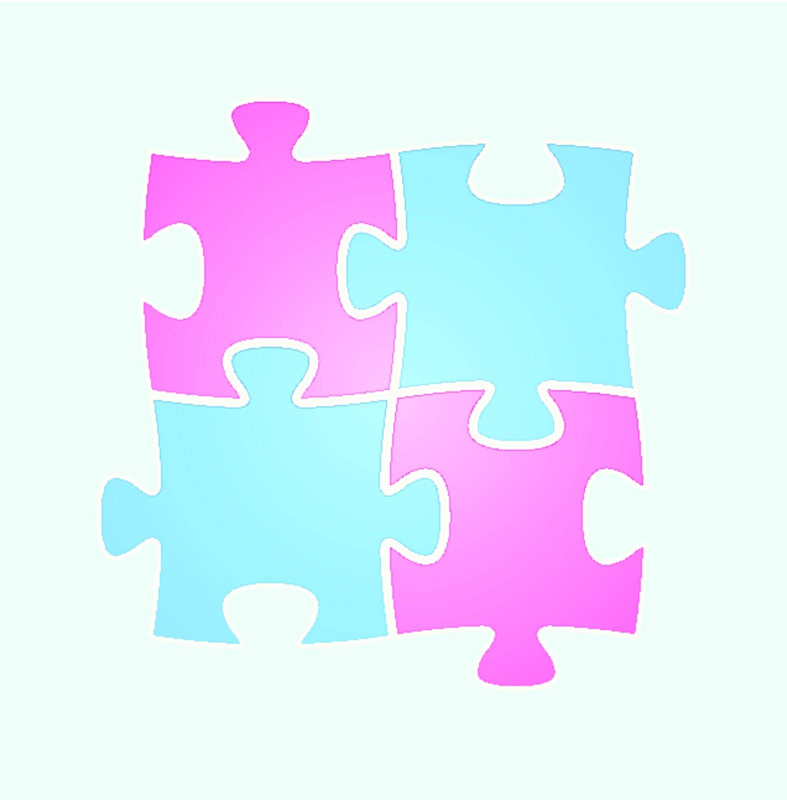 The composition made out of blue and pink puzzle piece