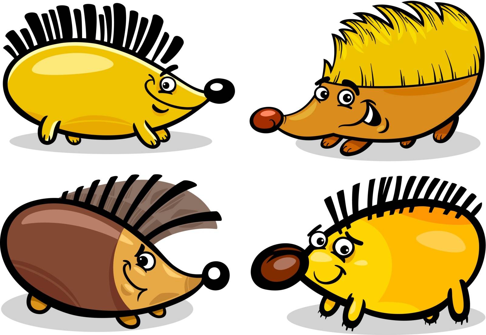 Cartoon Illustration of Cute Hedgehogs Wild Mammal Set