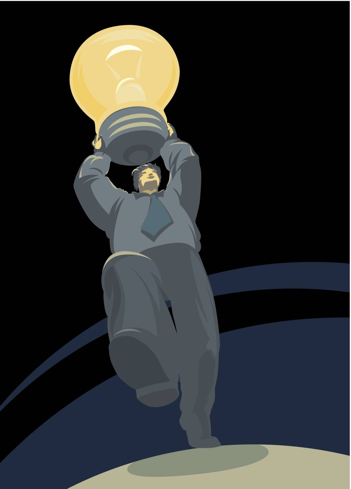 Man with bulb in hands. Conceptual vector illustration.