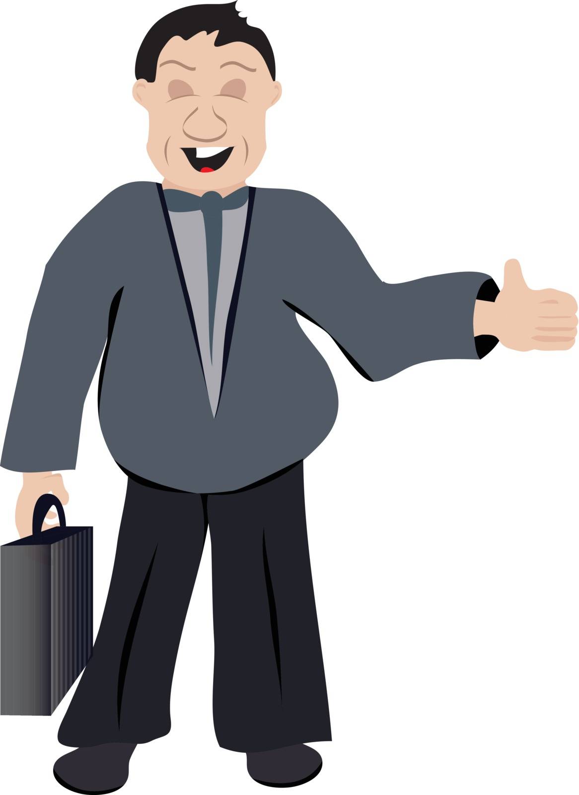 Vector illustration of office man with briefcase and thumb up